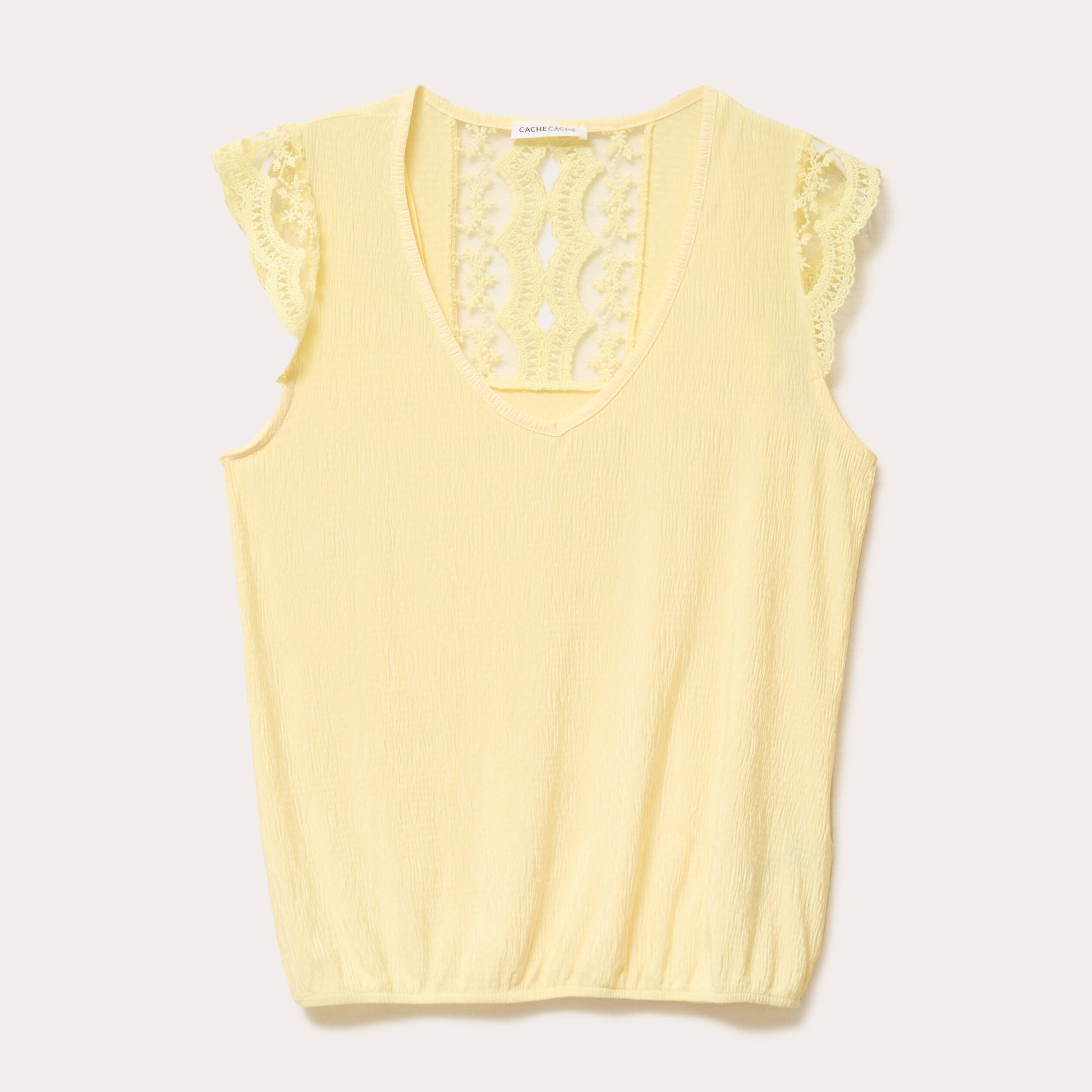 Blouse sans manches pliss&eacute;e jaune clair femme