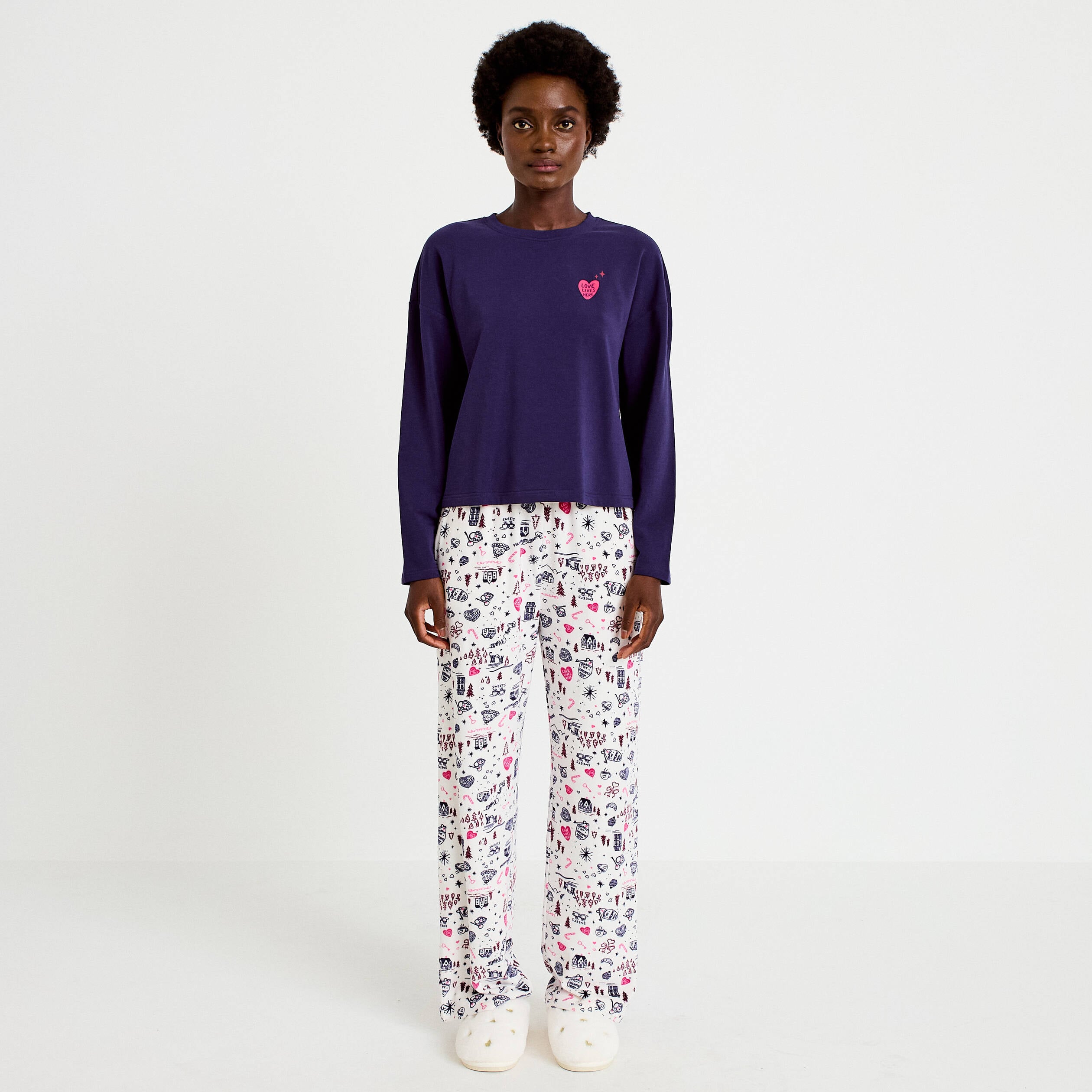 Lot de 2 pyjamas manches longues blanc femme