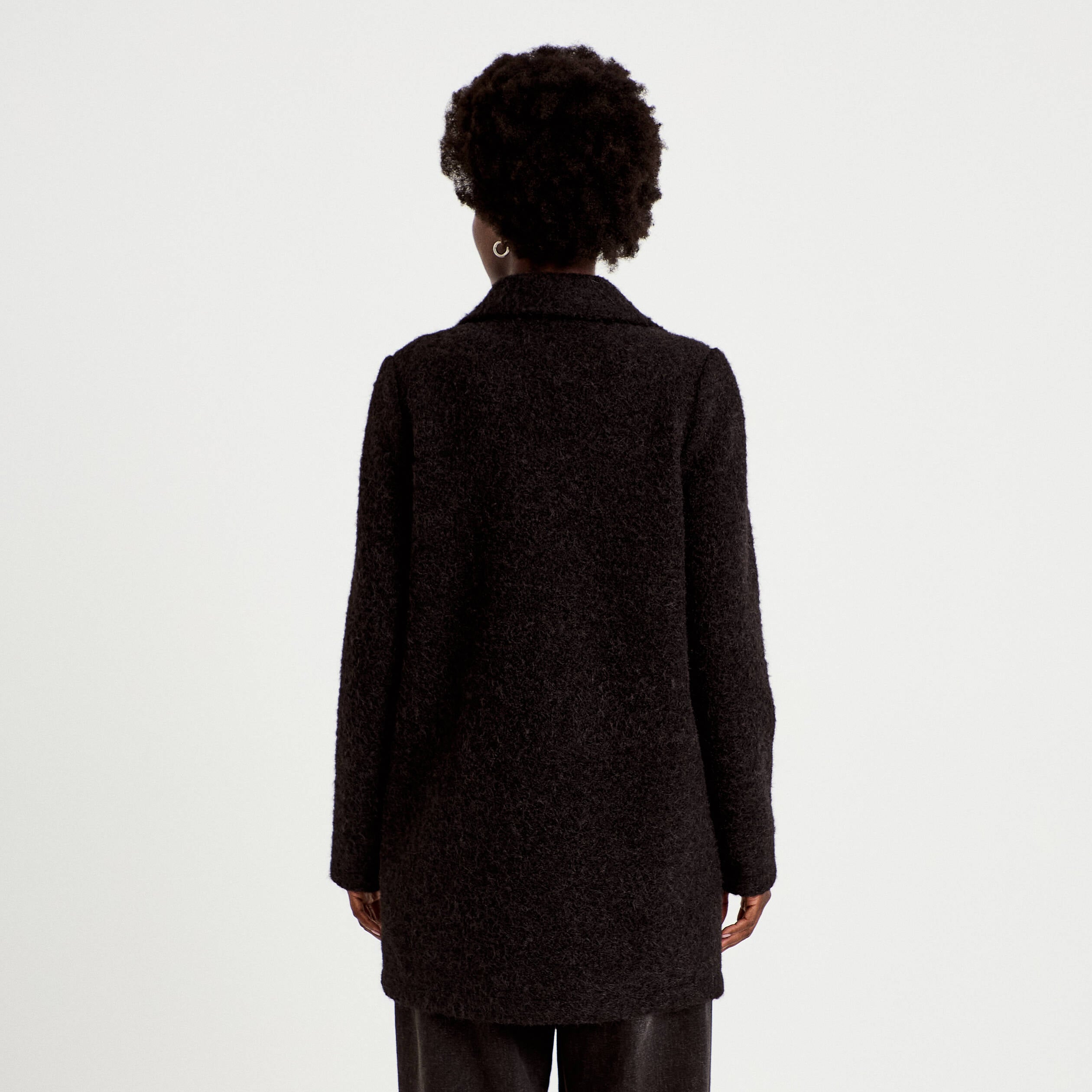 Manteau droit mi-long col tailleur noir femme