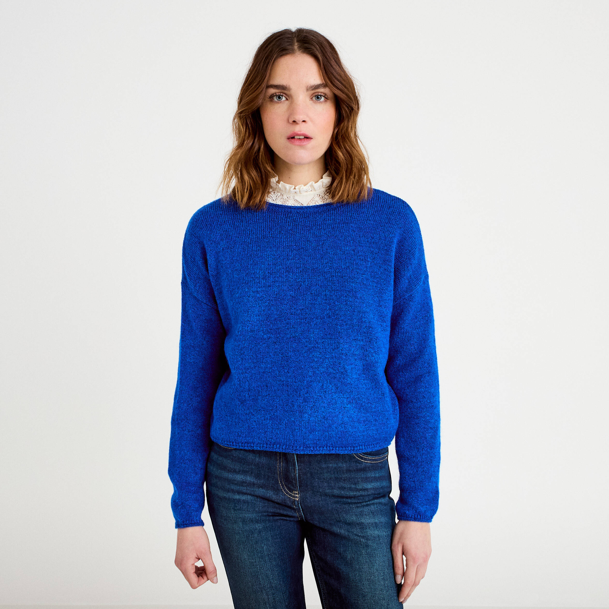 Pull manches longues bleu electrique femme