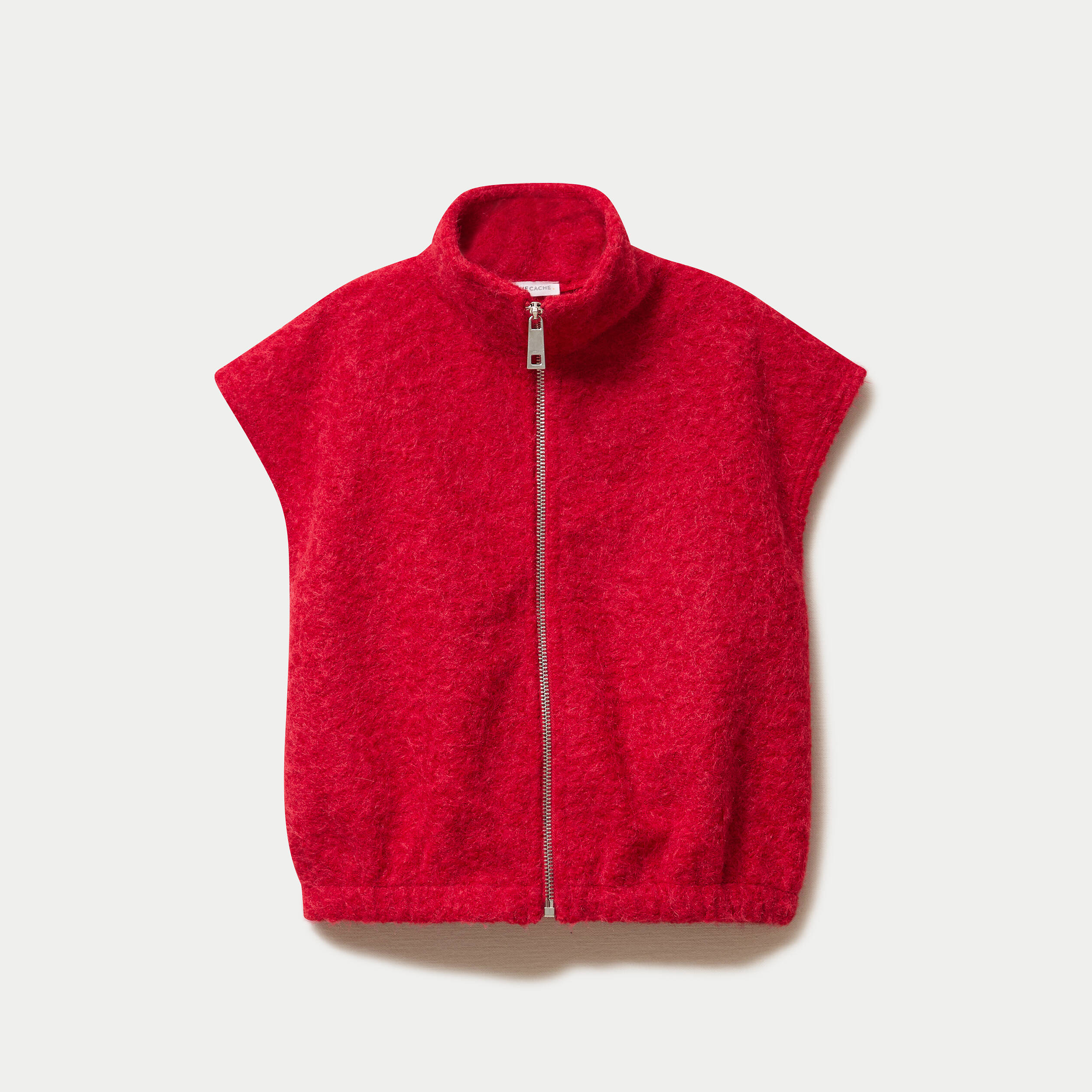 Veste sans manches col montant rouge femme