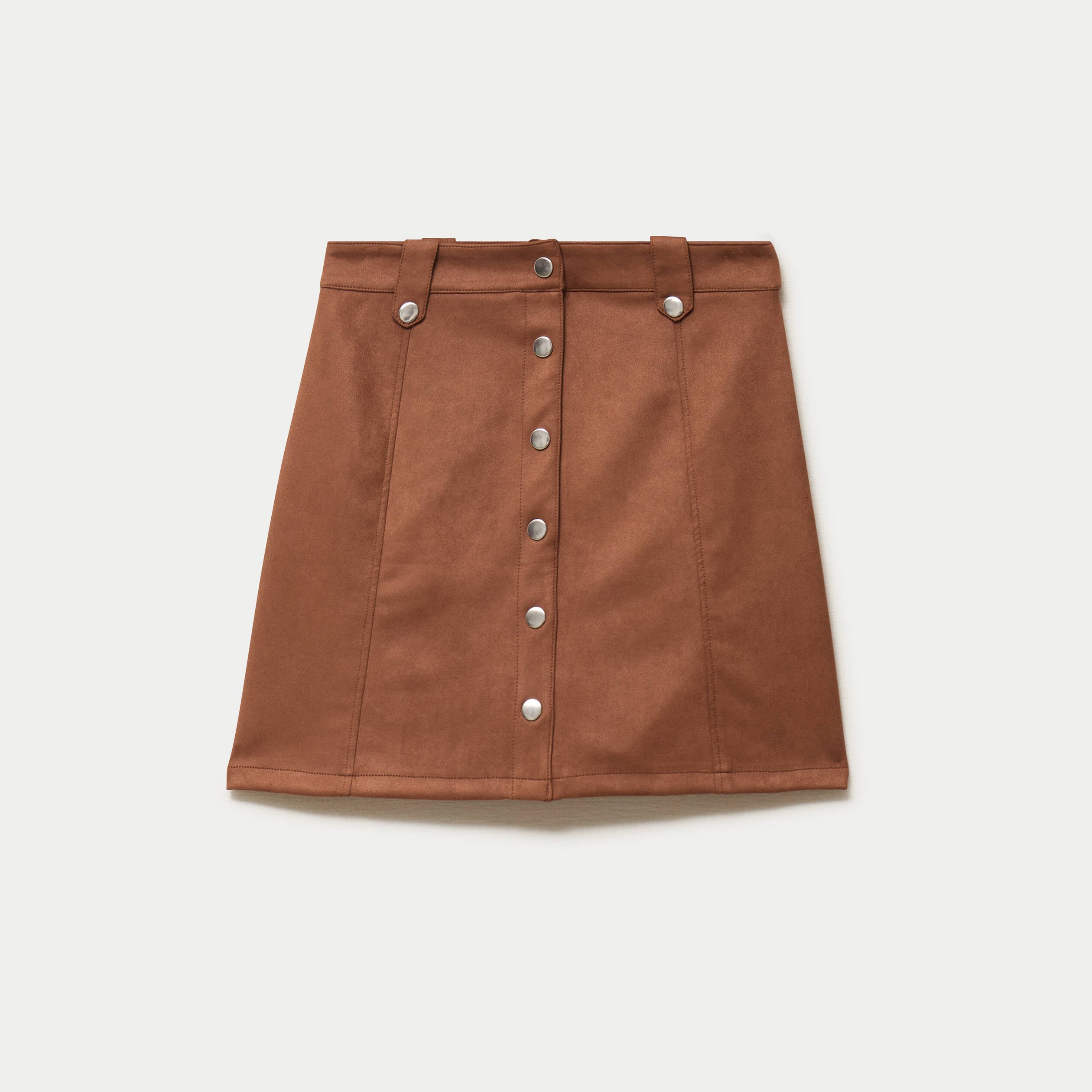 Jupe courte &eacute;vas&eacute;e aspect daim marron femme