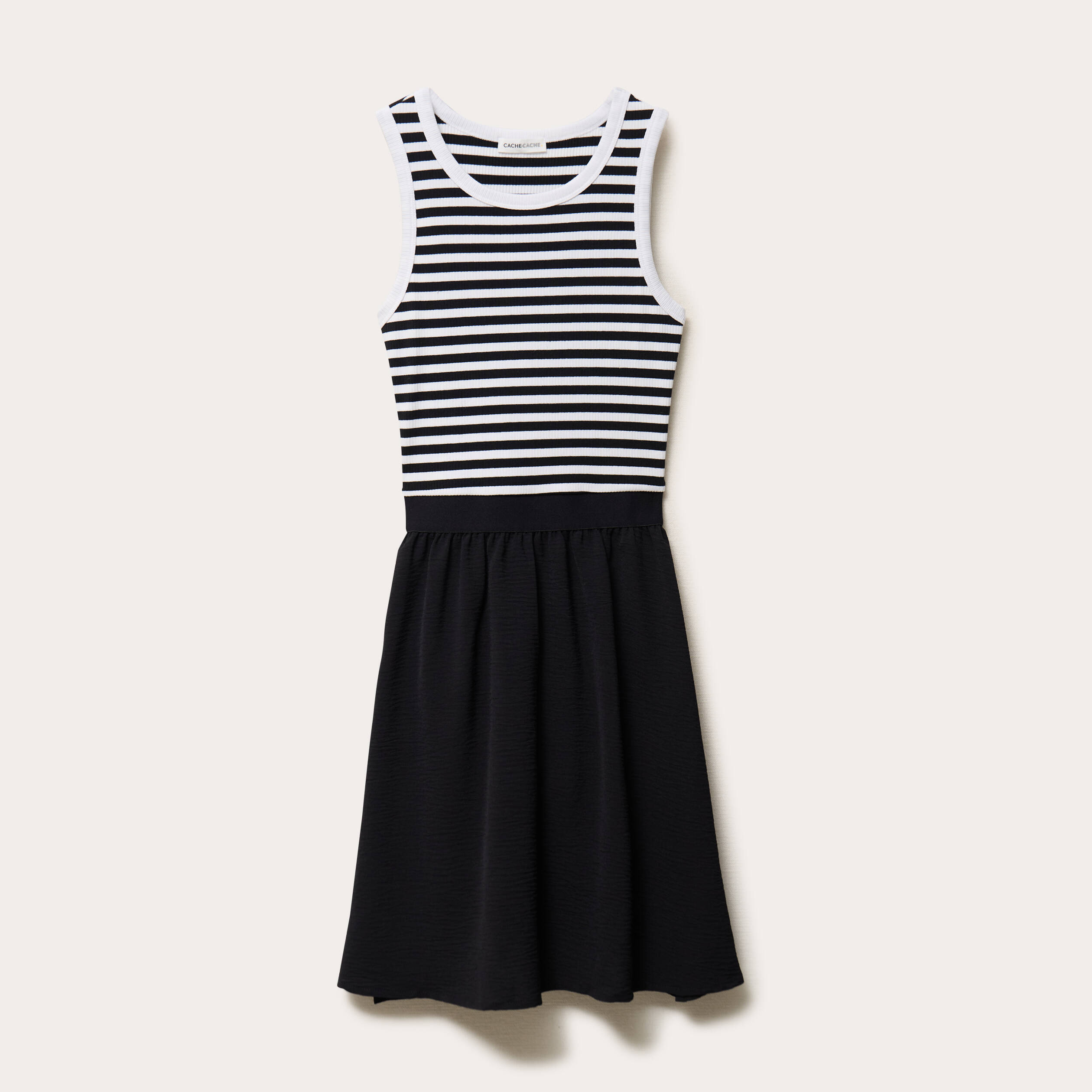 Robe courte &eacute;vas&eacute;e sans manches col rond bleu marine femme