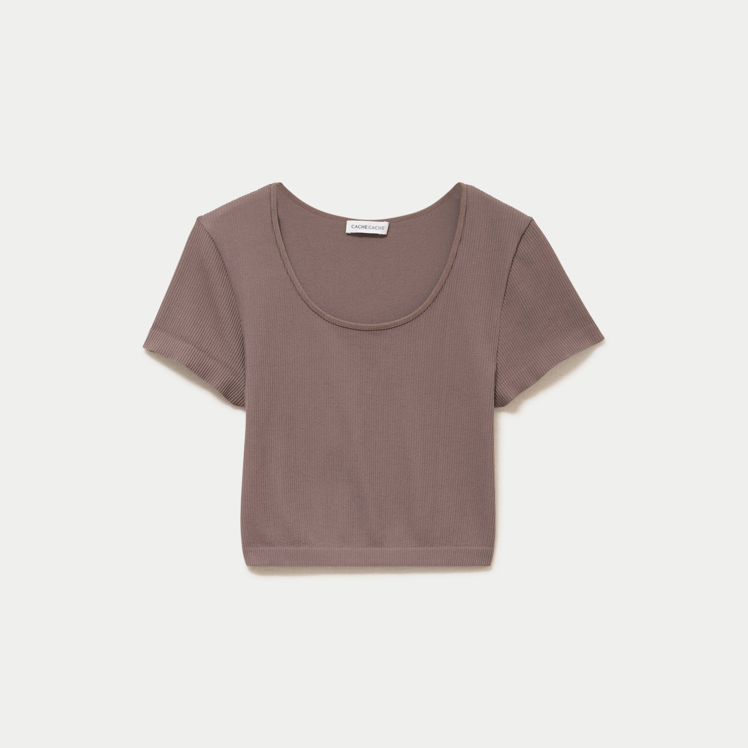 Crop top sans couture col rond marron clair femme