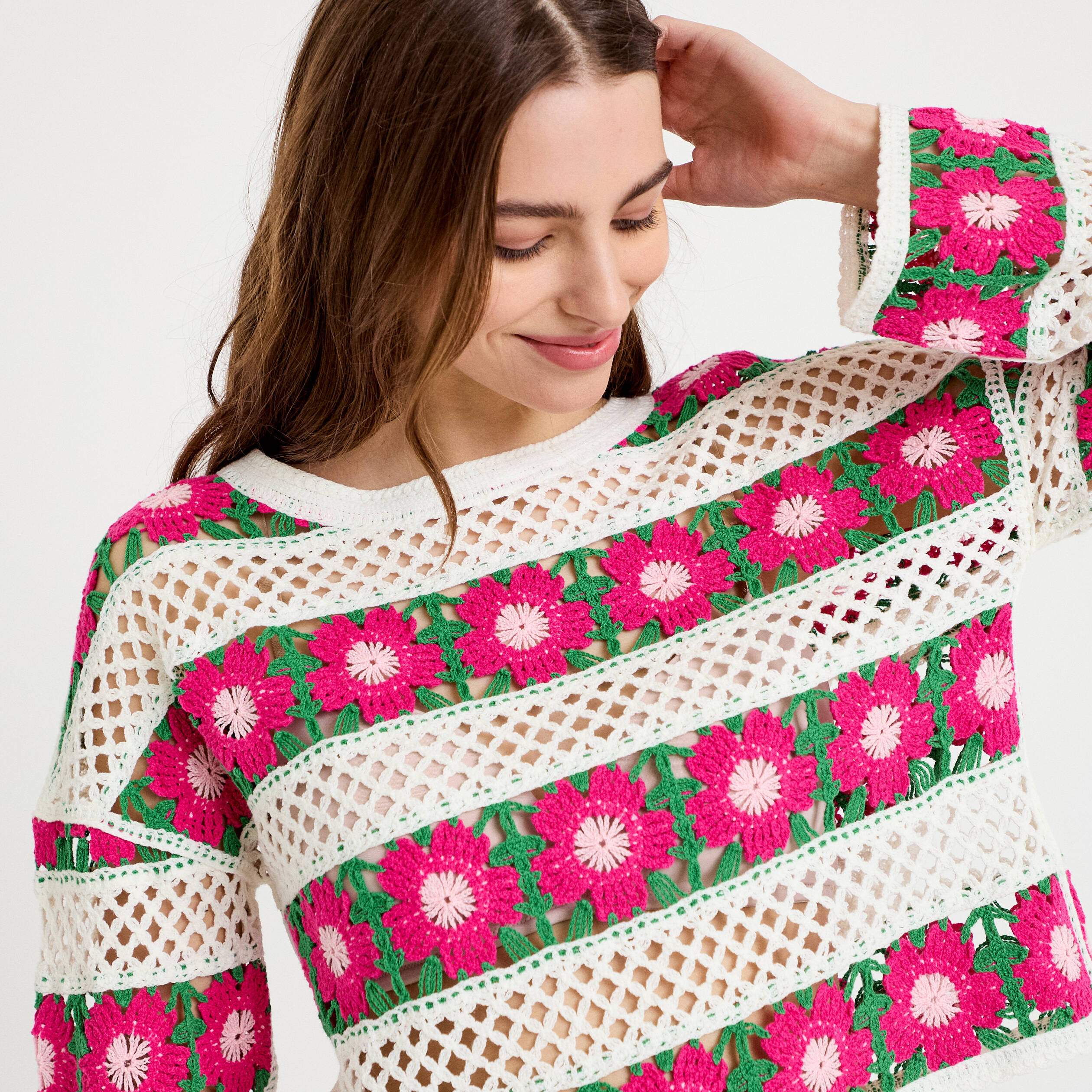 Pull manches longues rose fushia femme