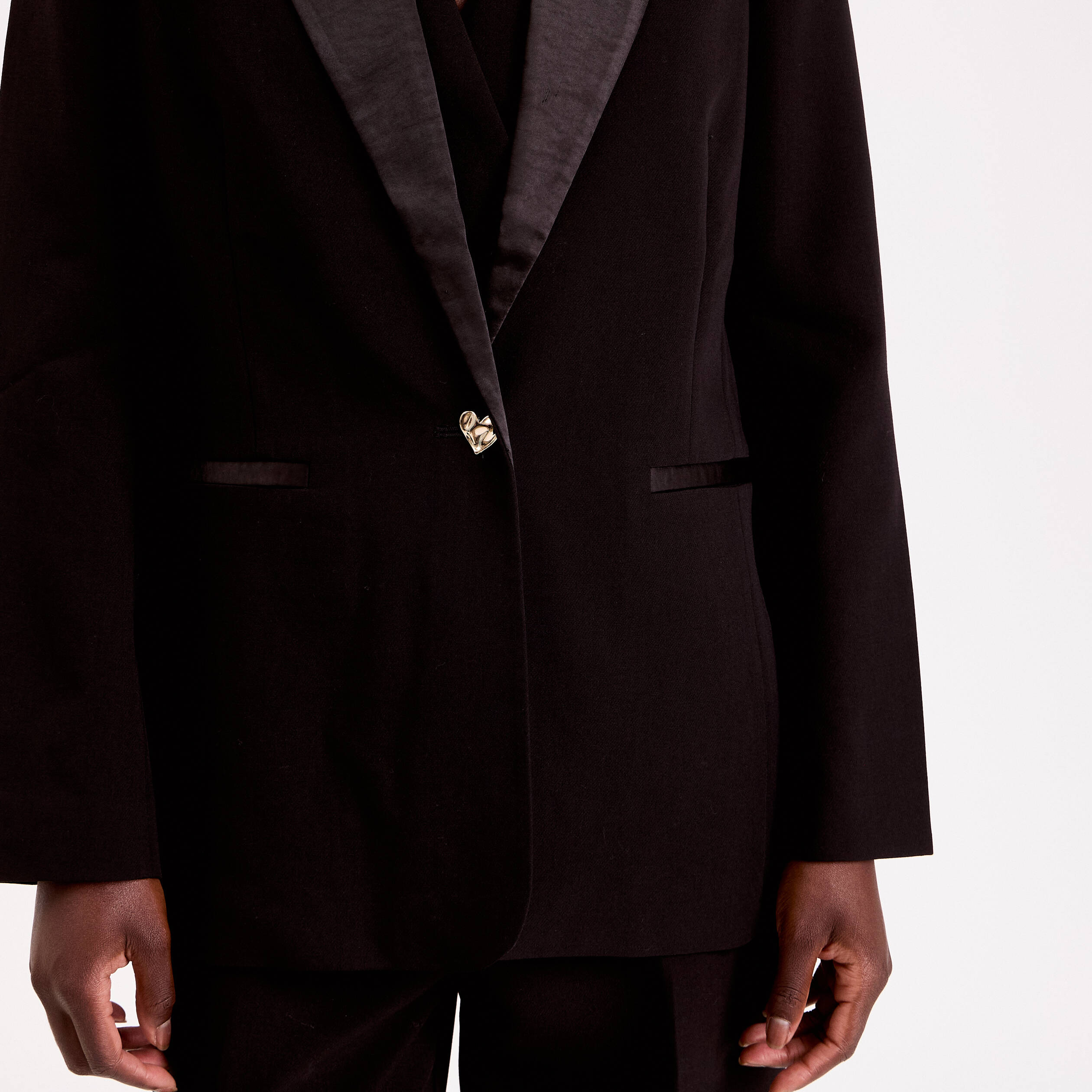 Veste col tailleur manches longues noir femme