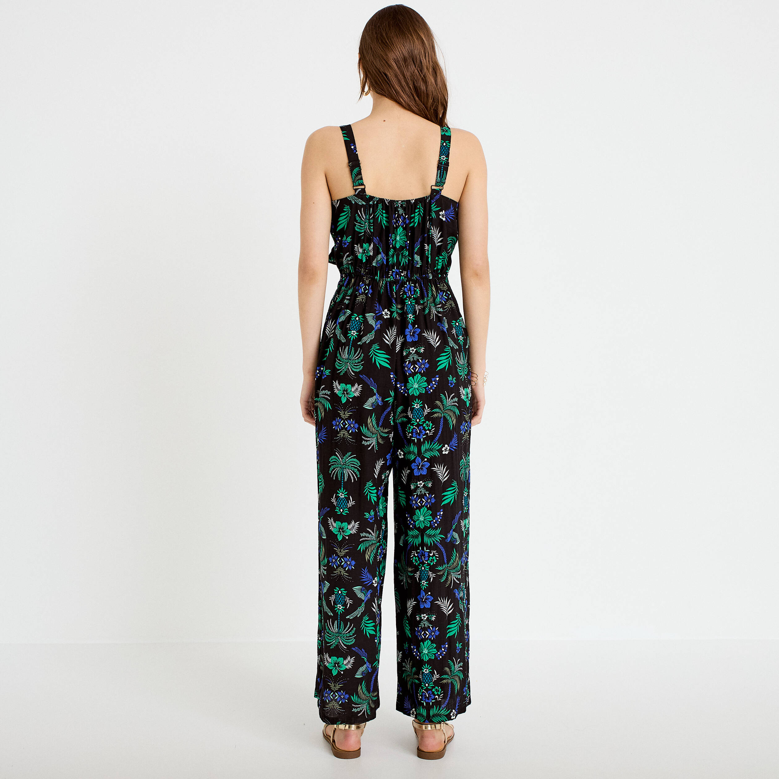 Combinaison pantalon volants noir femme
