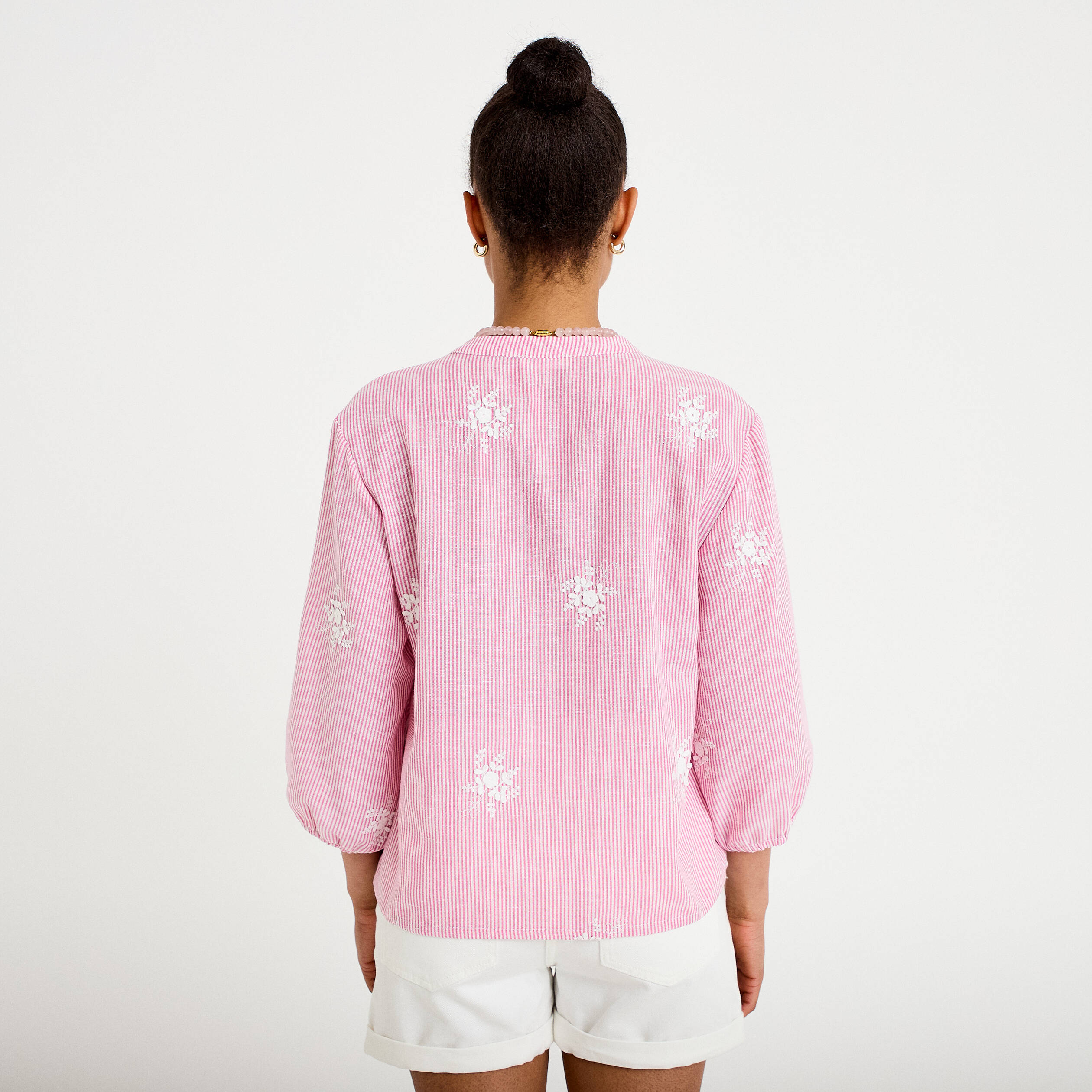 Blouse col tunisien rose femme