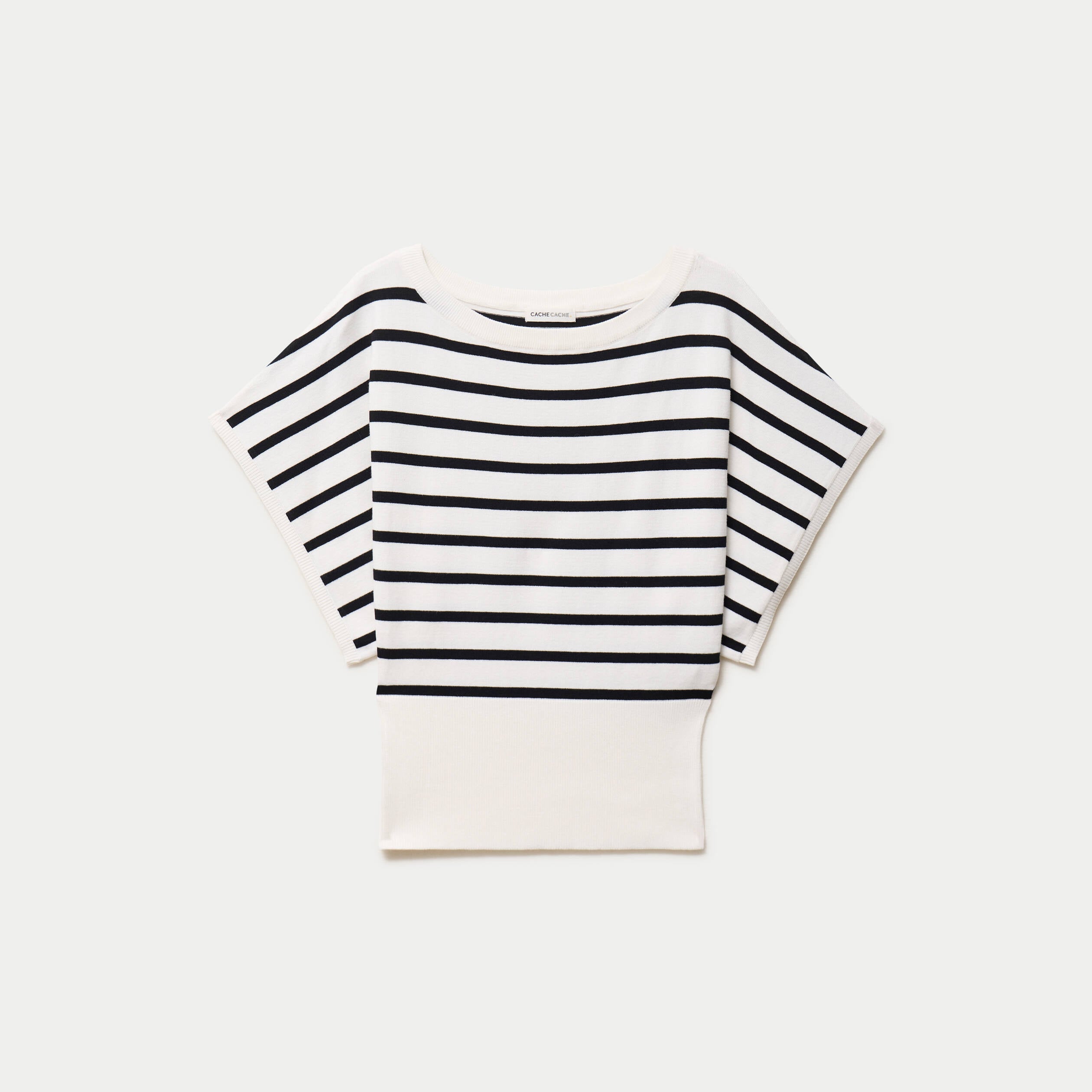 Pull ample manches courtes col rond blanc femme