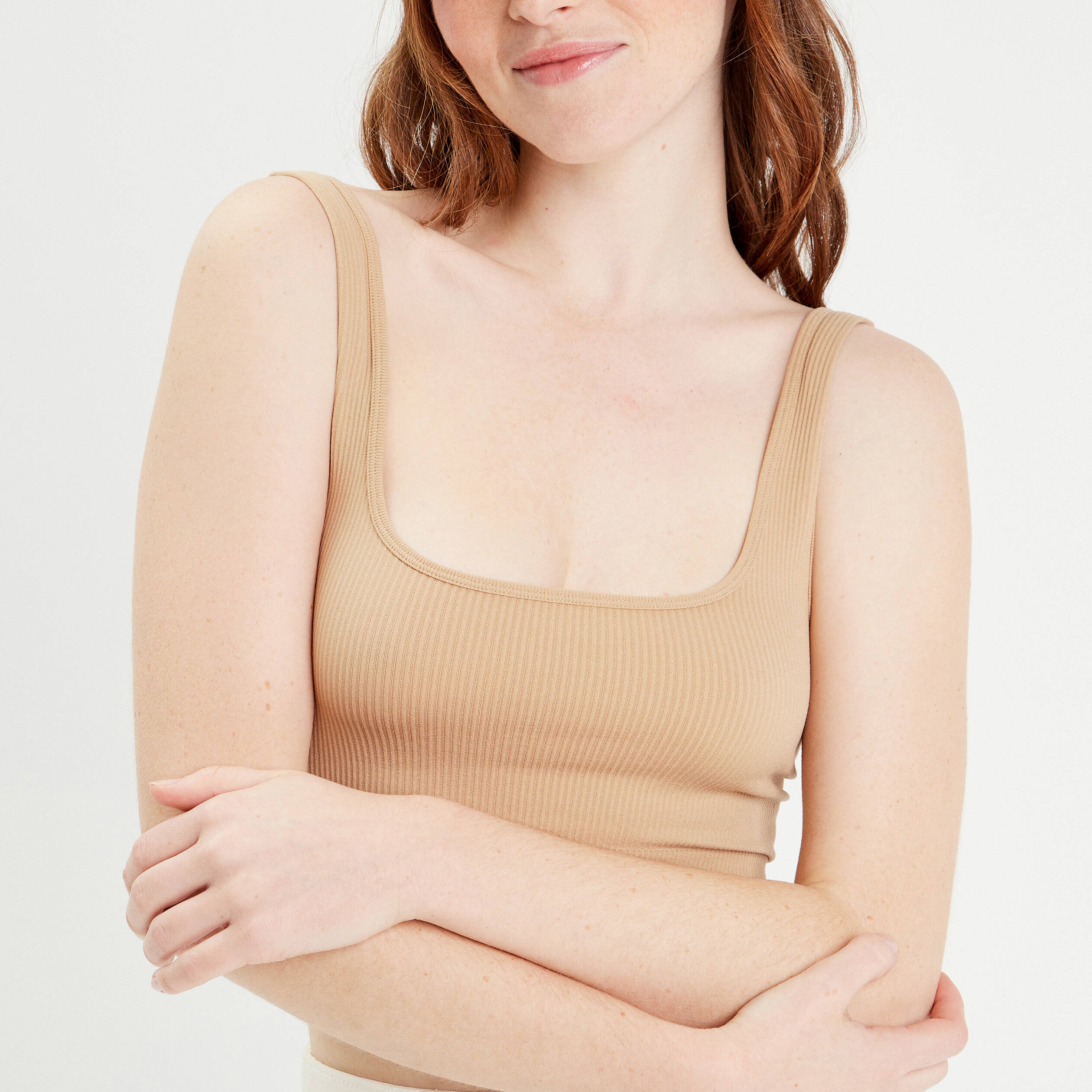 D&eacute;bardeur cropped c&ocirc;tel&eacute; beige femme