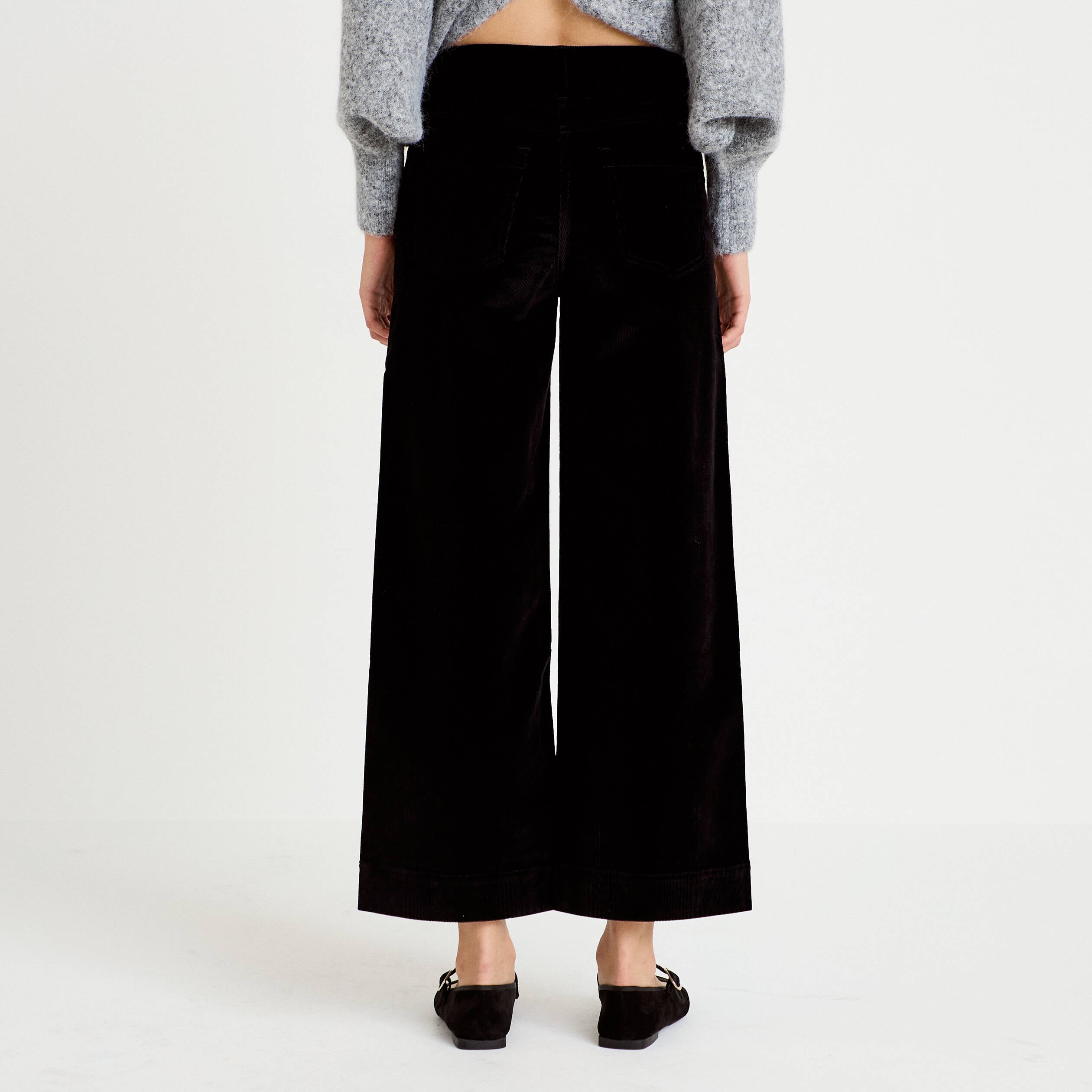 Pantalon bootcut taille haute velours noir femme