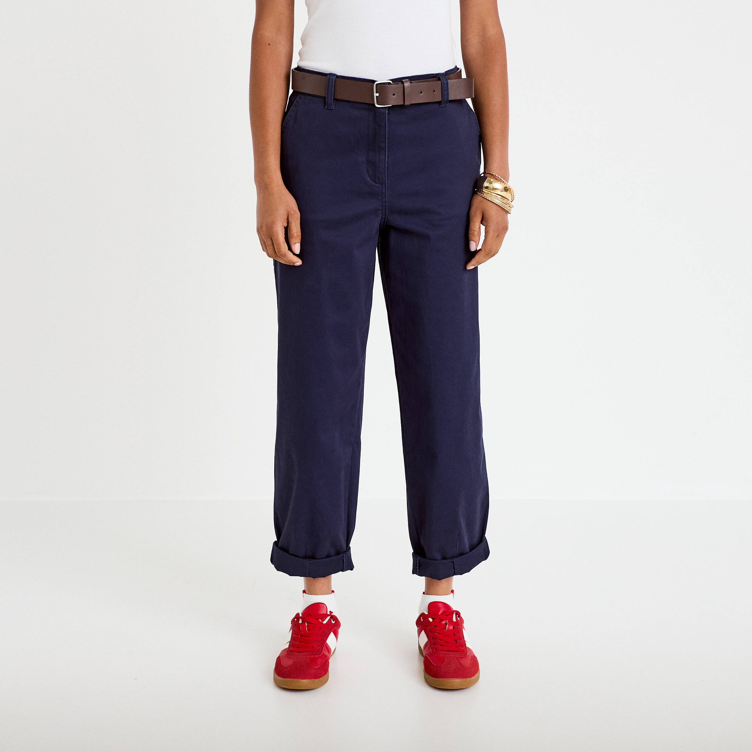 Pantalon chino avec ceinture amovible bleu marine femme