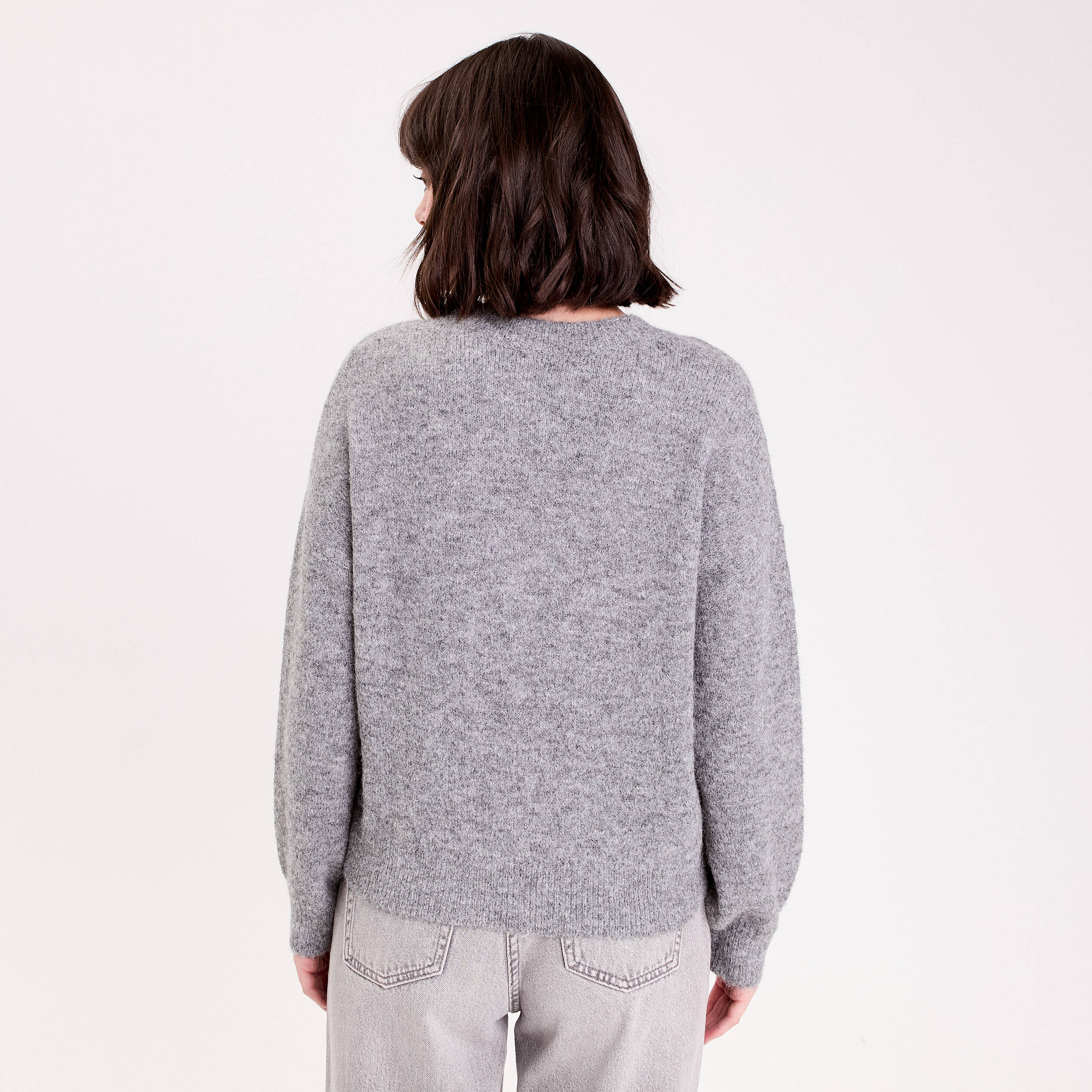 Pull col rond manches longues gris fonc&eacute; femme