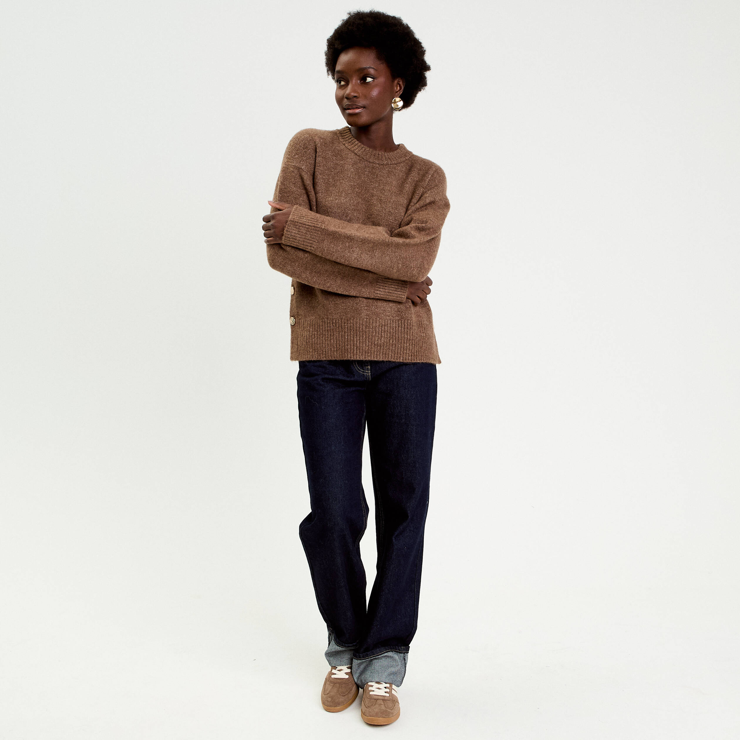 Pull manches longues marron clair femme