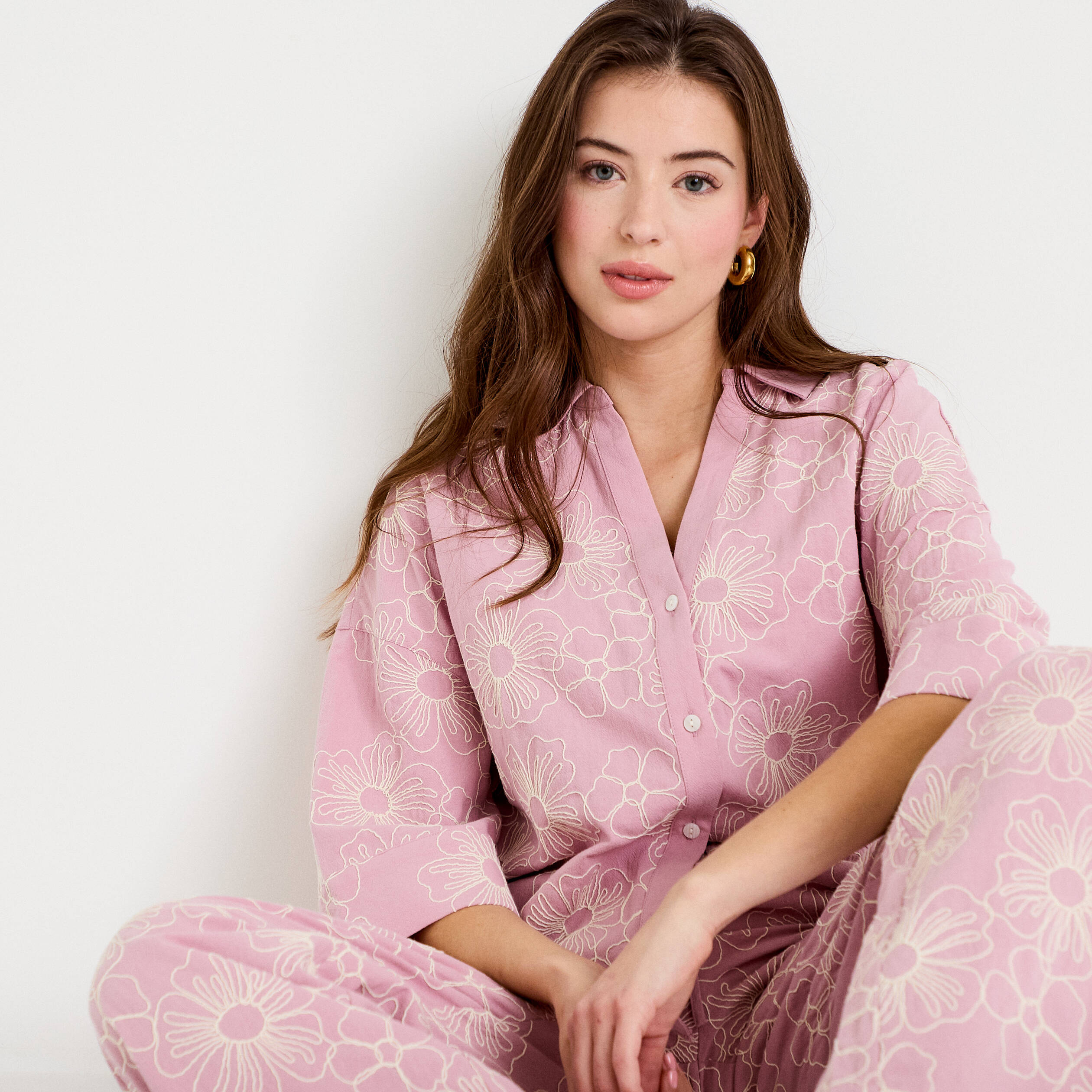 Blouse boyfriend manches 3/4 rose clair femme