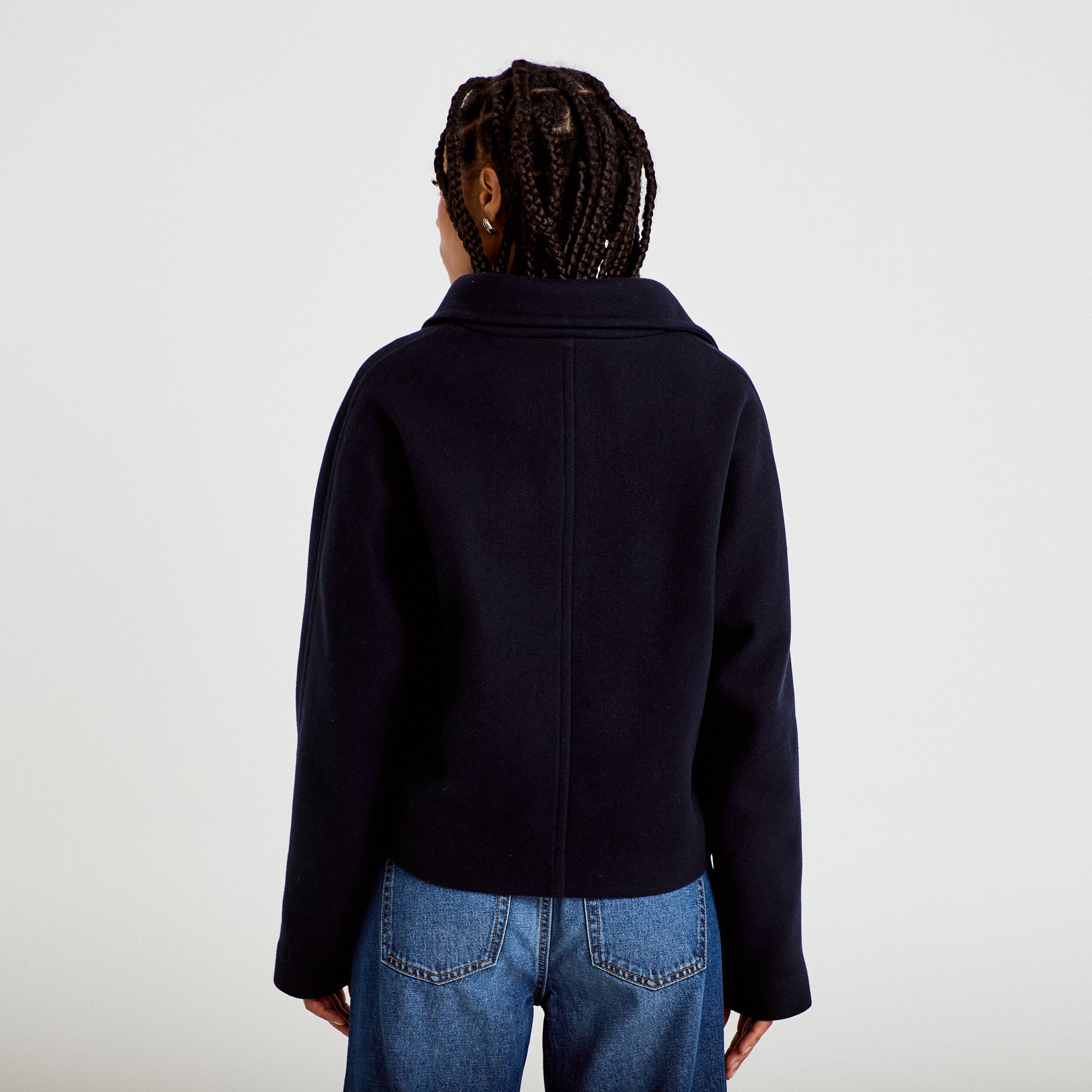 Veste chin&eacute;e col montant manches longues bleu marine femme