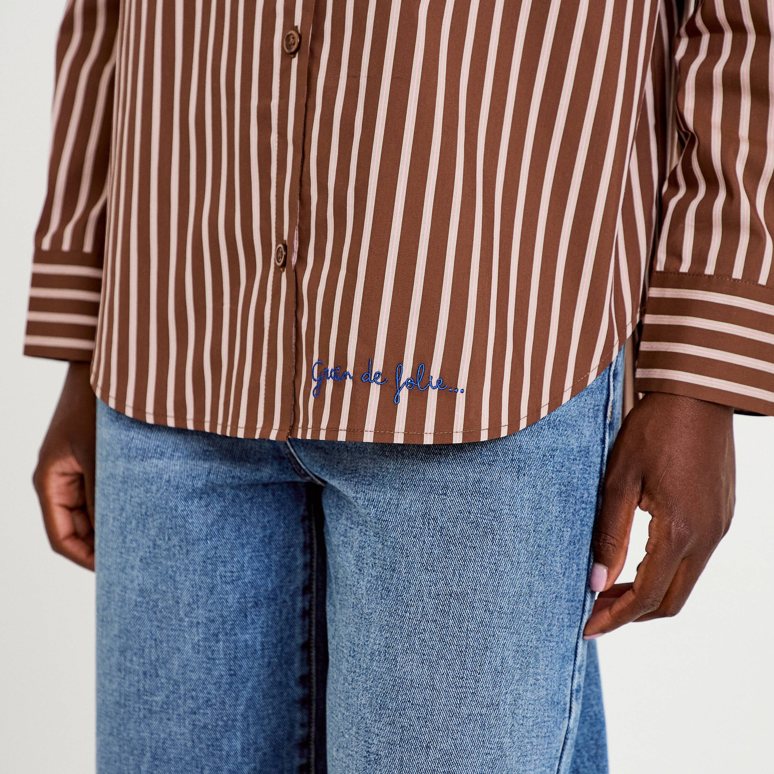 Chemise oversize manches longues marron femme