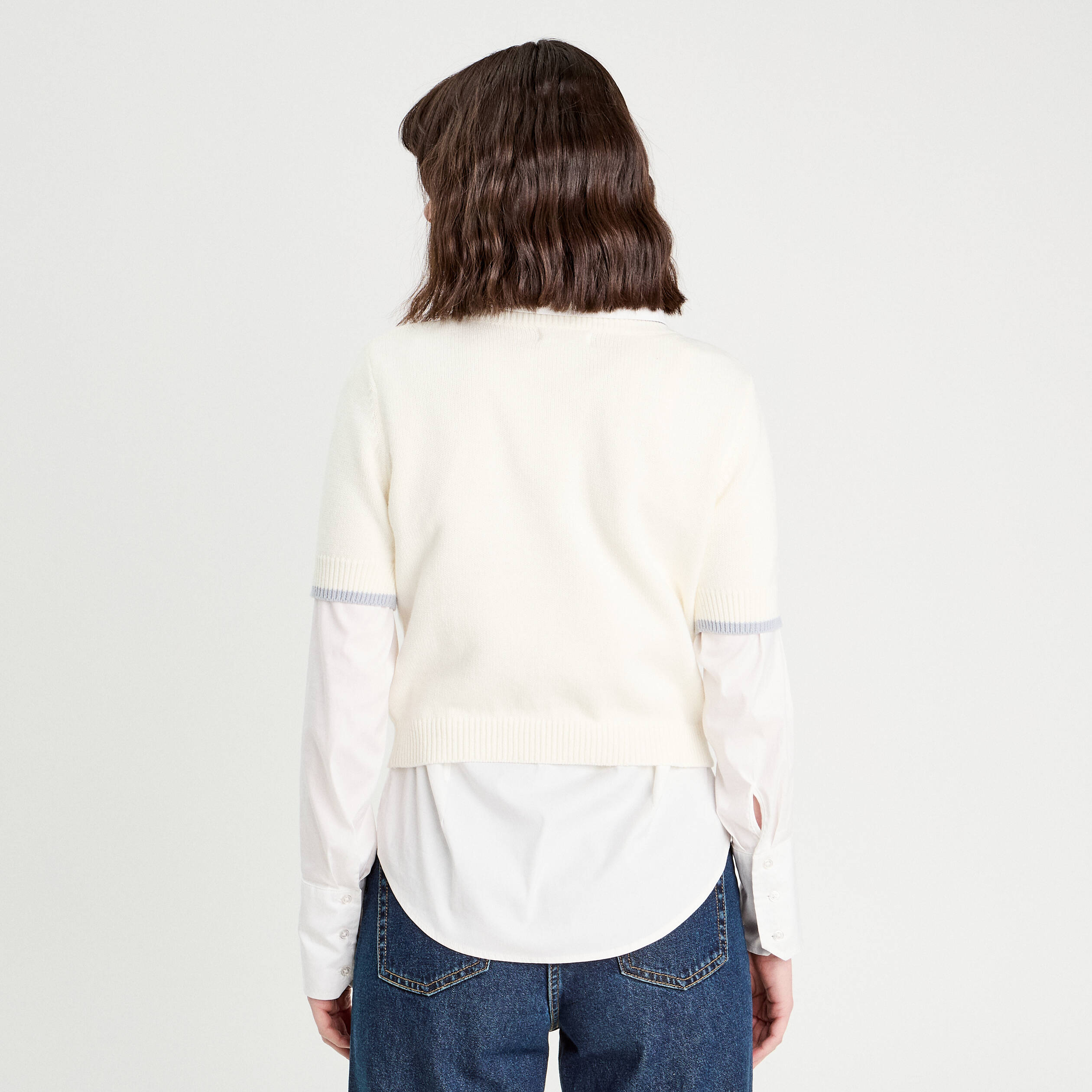 Pull manches courtes ecru femme