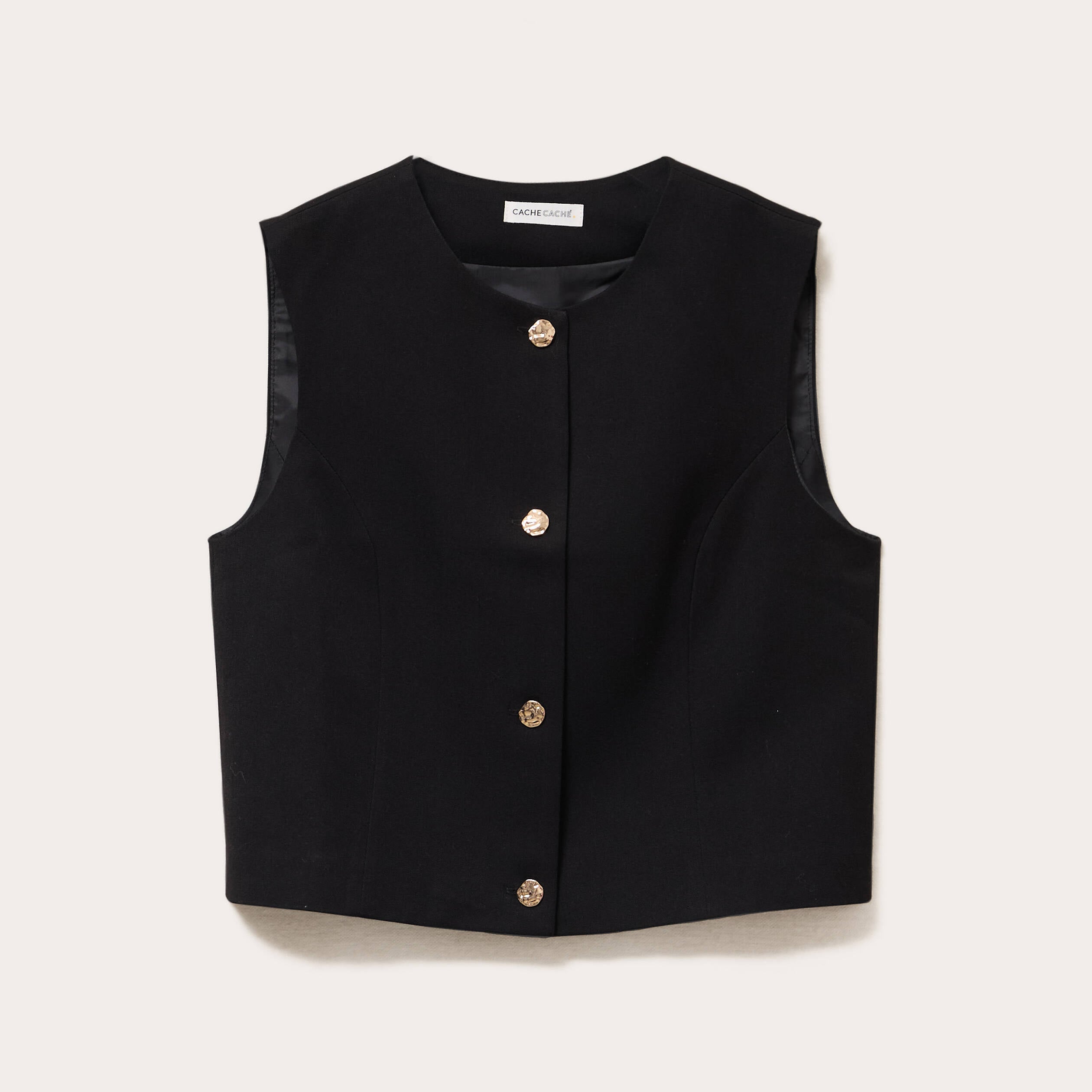 Gilet court sans manches noir femme