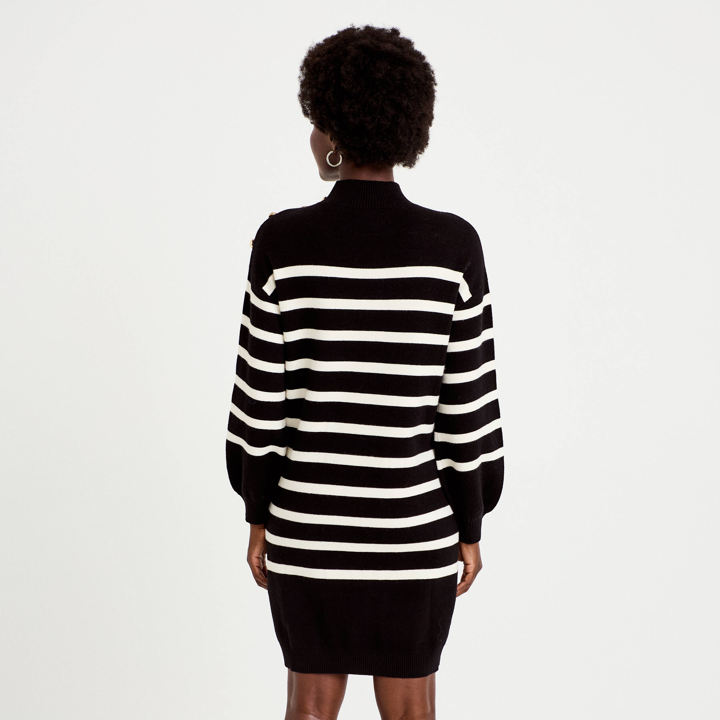 Robe pull droite manches longues noir femme