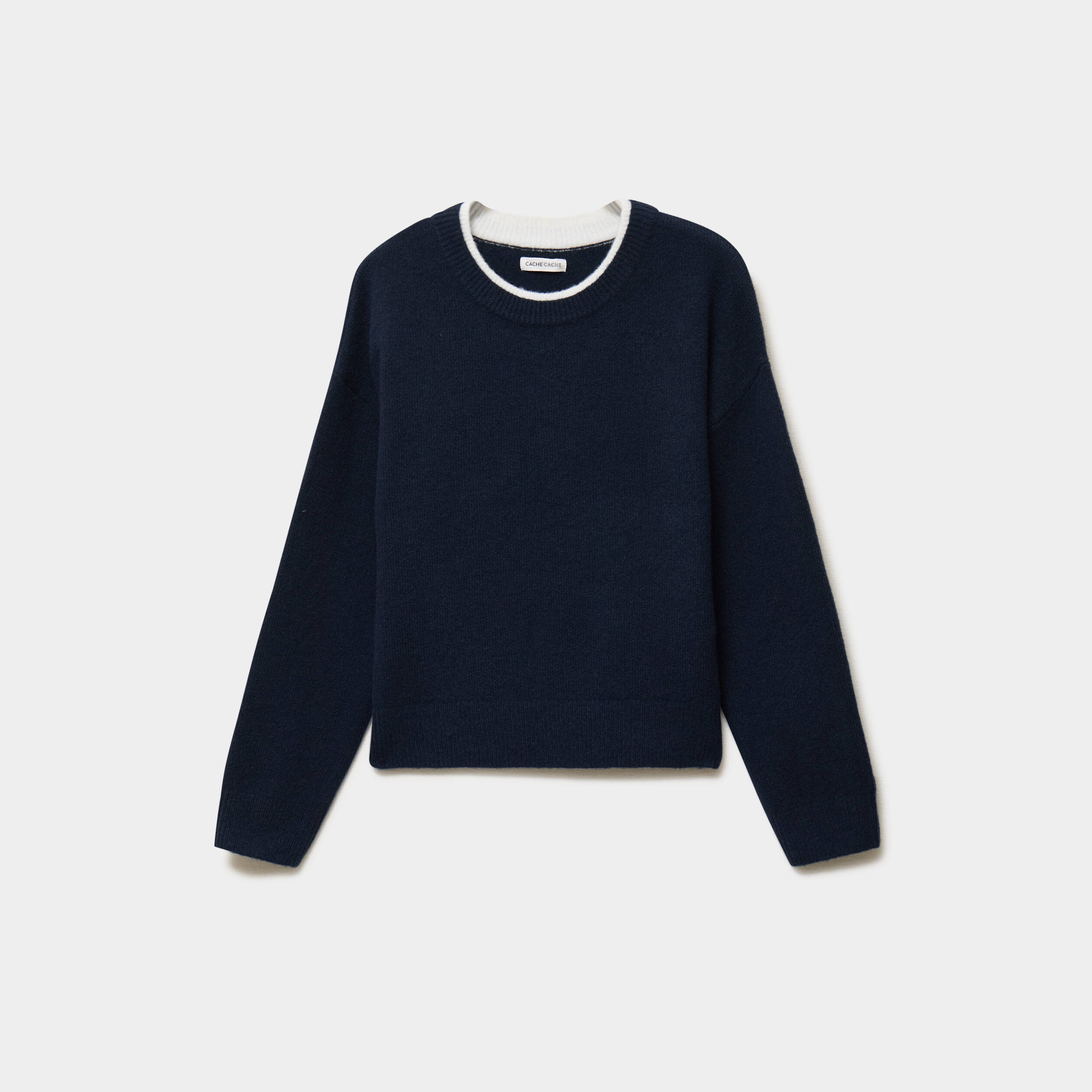 Pull col rond manches longues bleu marine femme