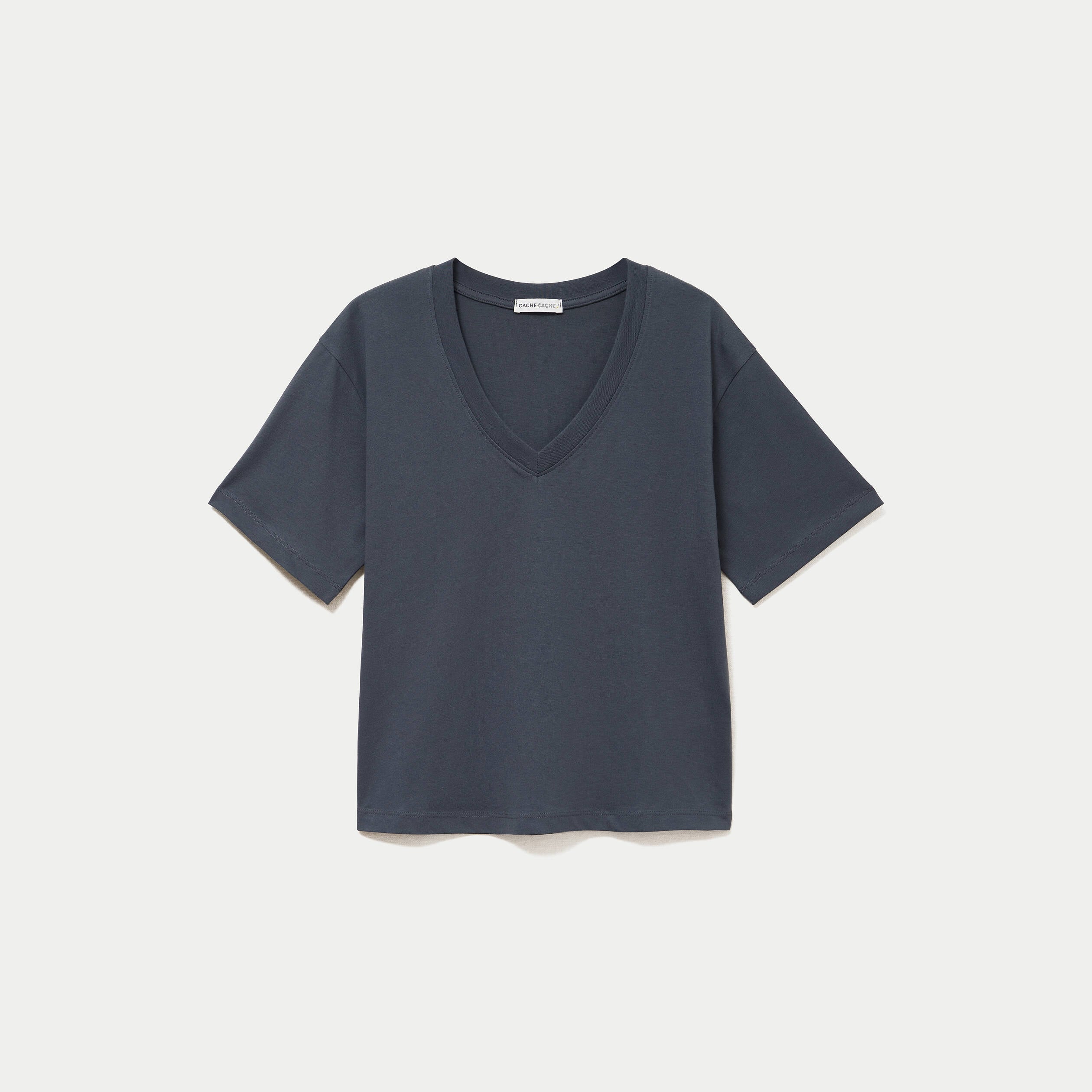 T-shirt col v manches courtes gris femme