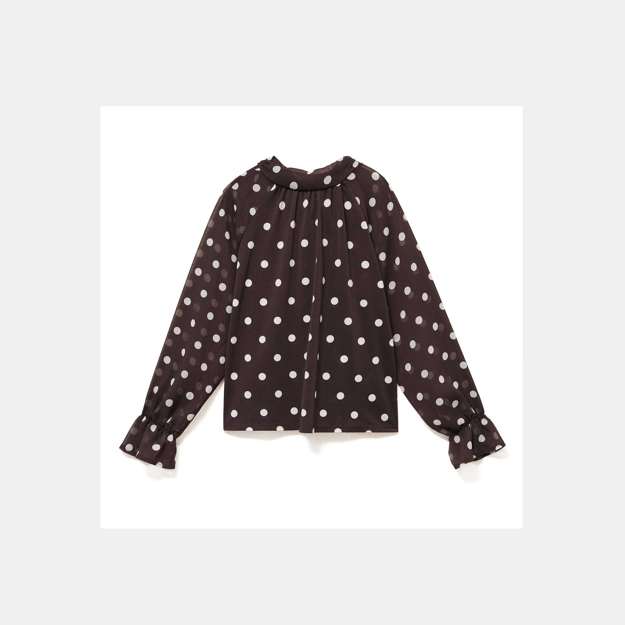 Blouse droite voile manches longues marron fonc&eacute; femme