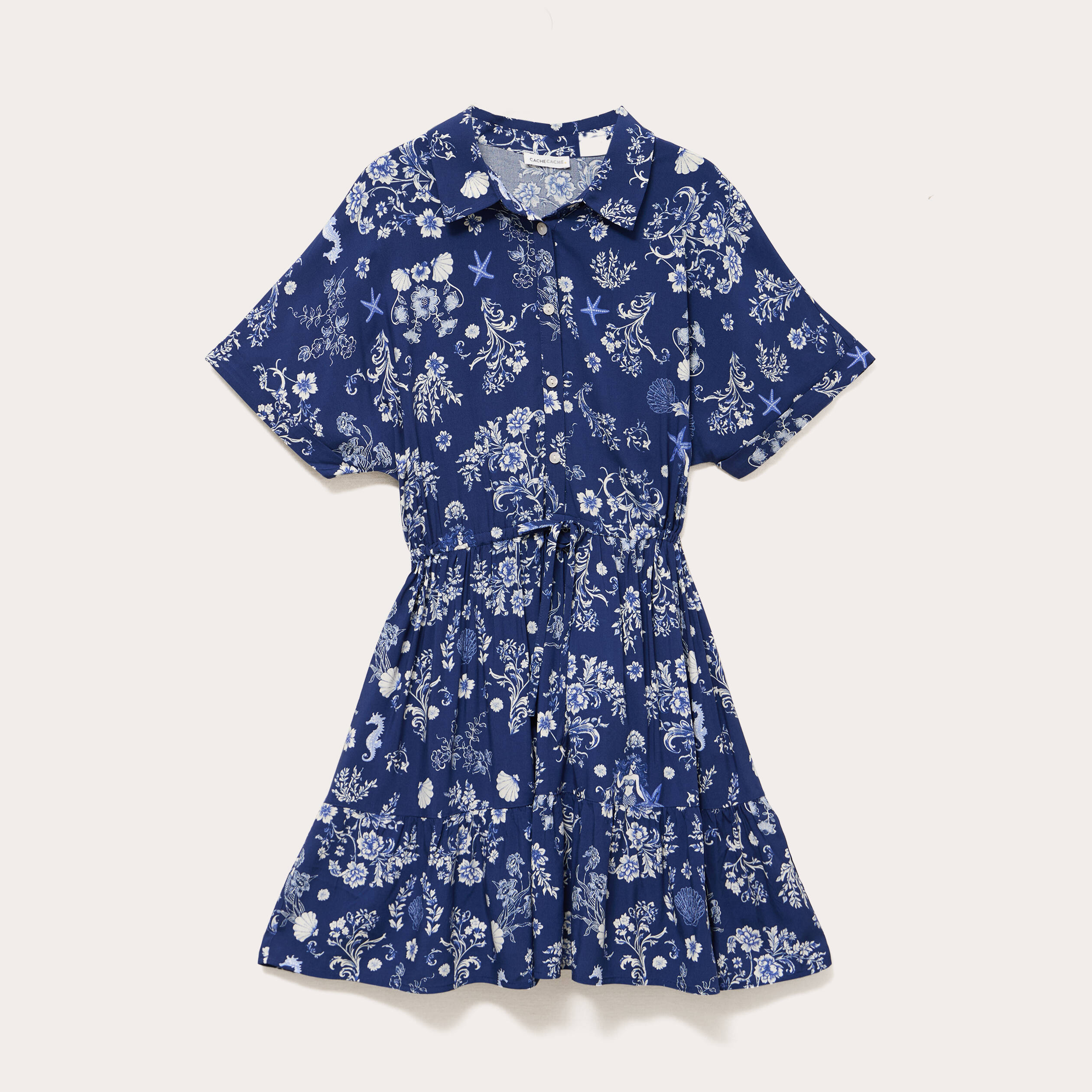 Robe courte &eacute;vas&eacute;e col chemise bleu marine femme