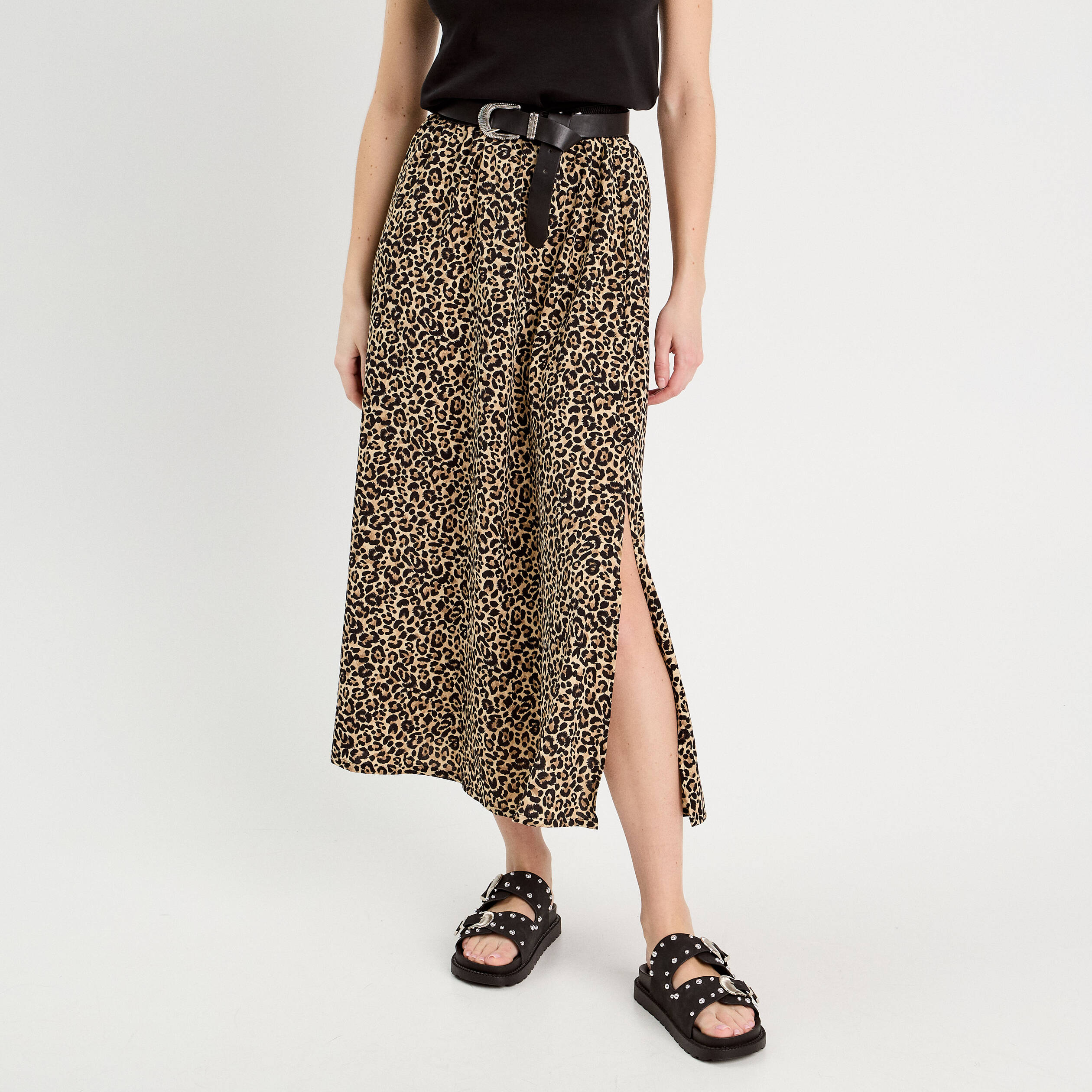 Jupe longue &eacute;vas&eacute;e beige femme
