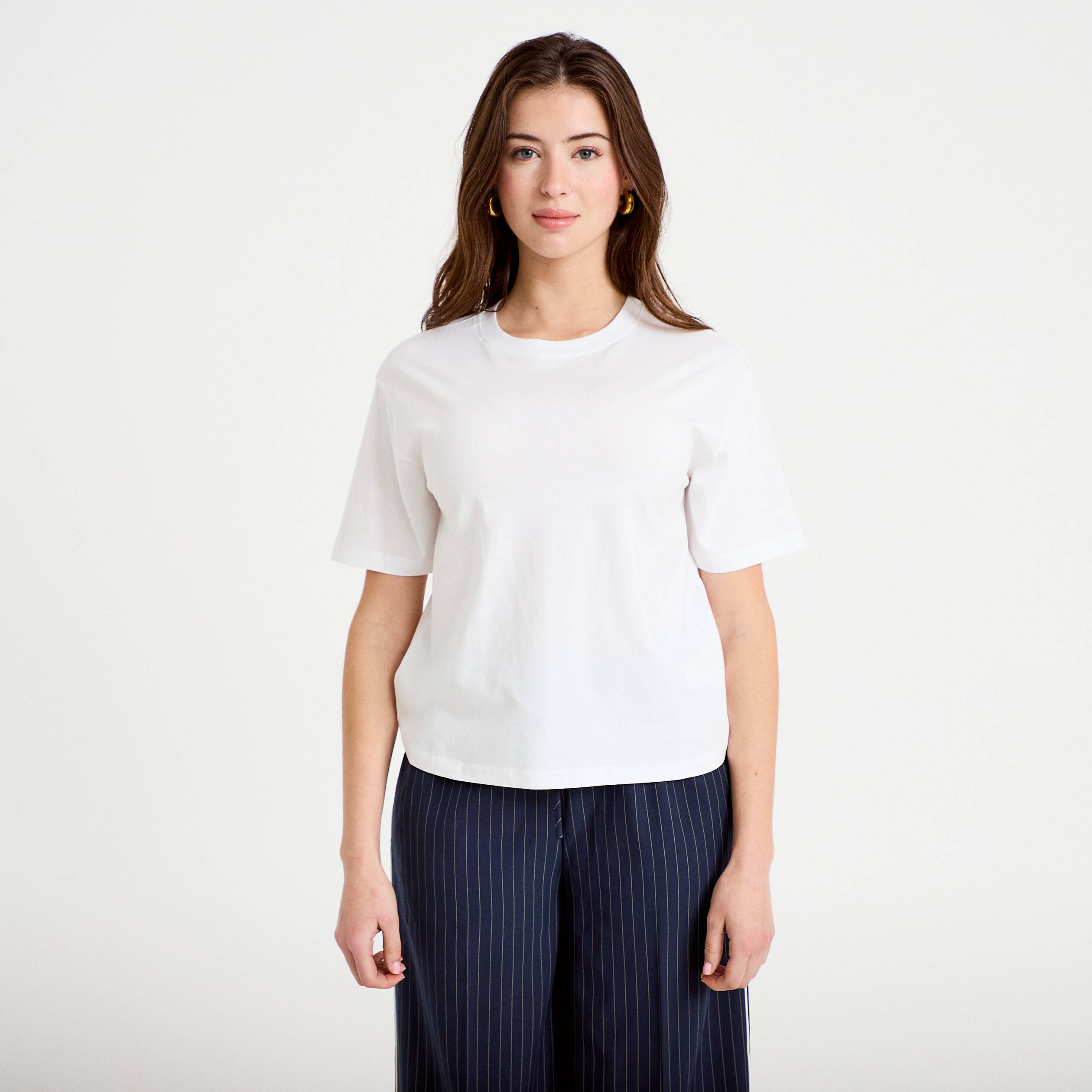T-shirt col rond manches courtes blanc femme