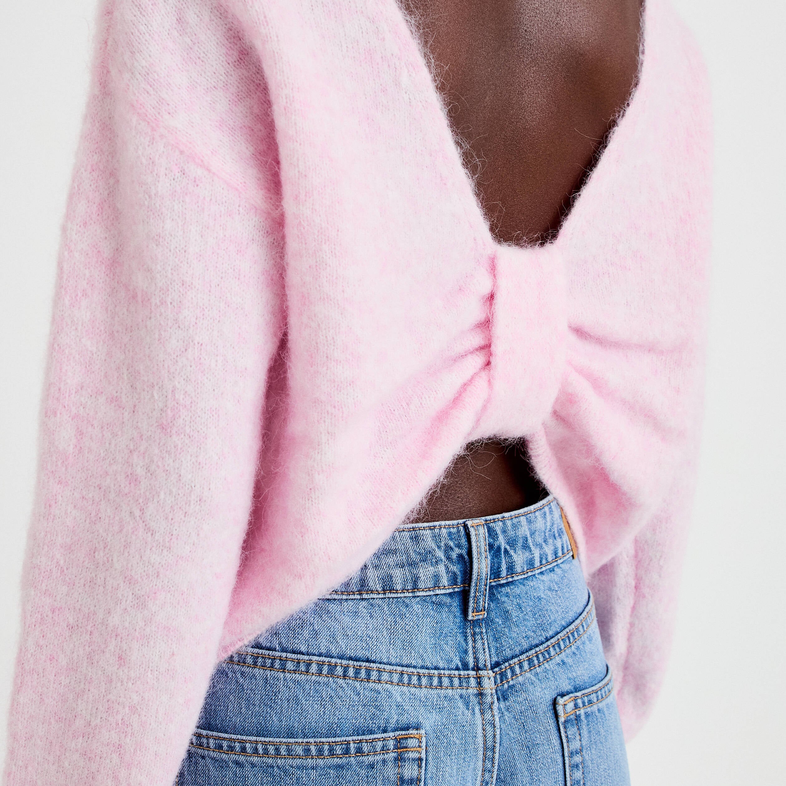 Pull col rond manches longues rose clair femme