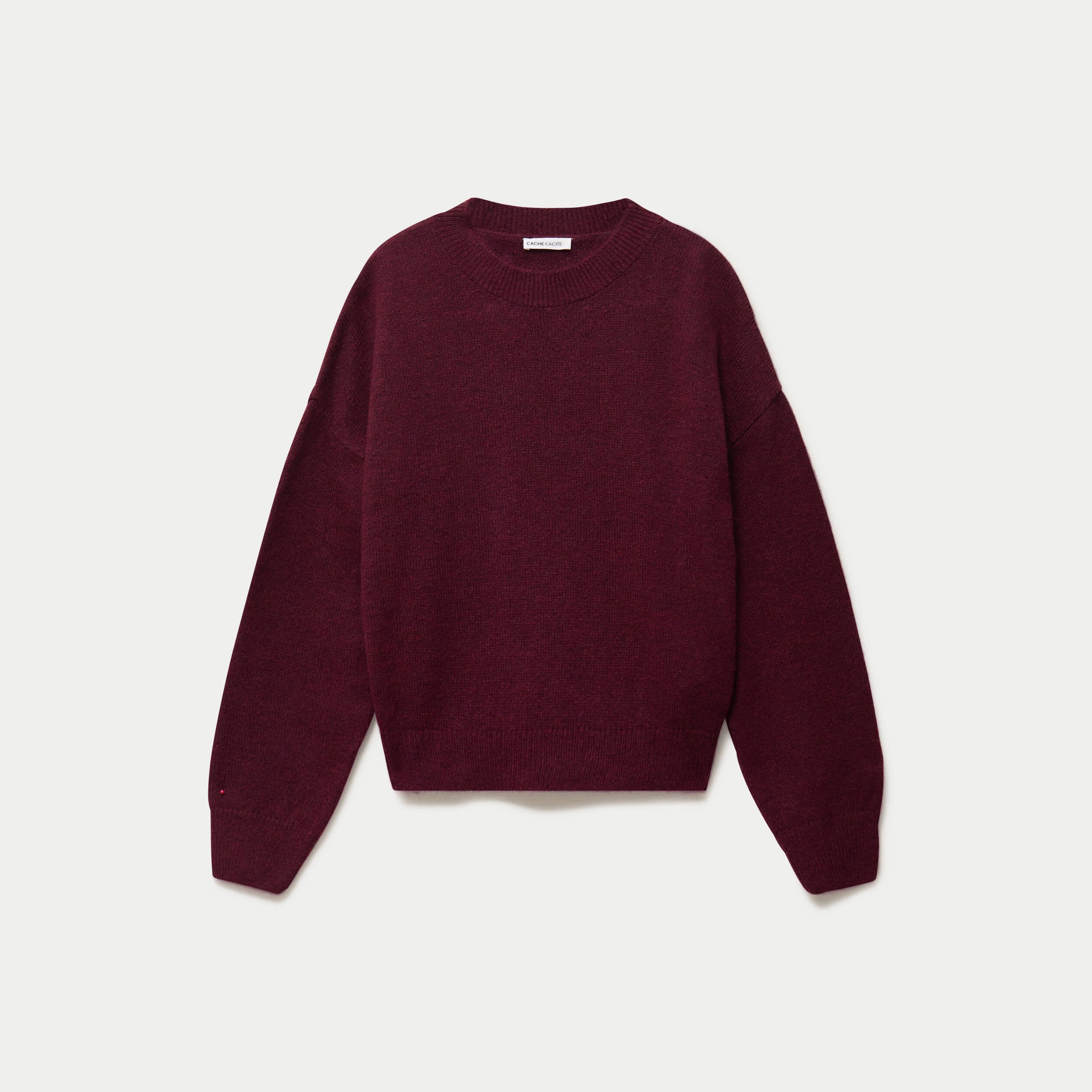 Pull col rond manches longues bordeaux femme
