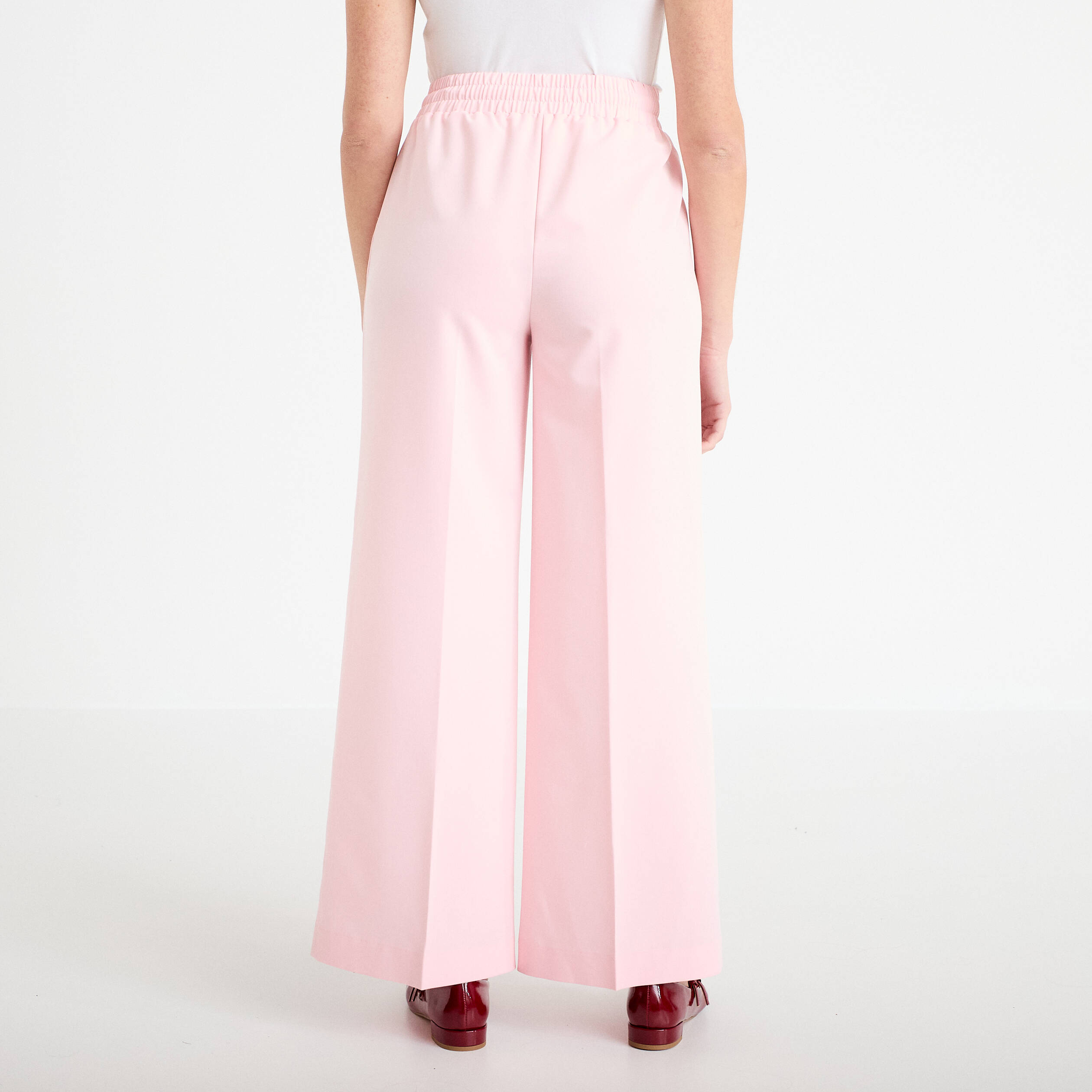 Pantalon large taille &eacute;lastiqu&eacute;e rose clair femme