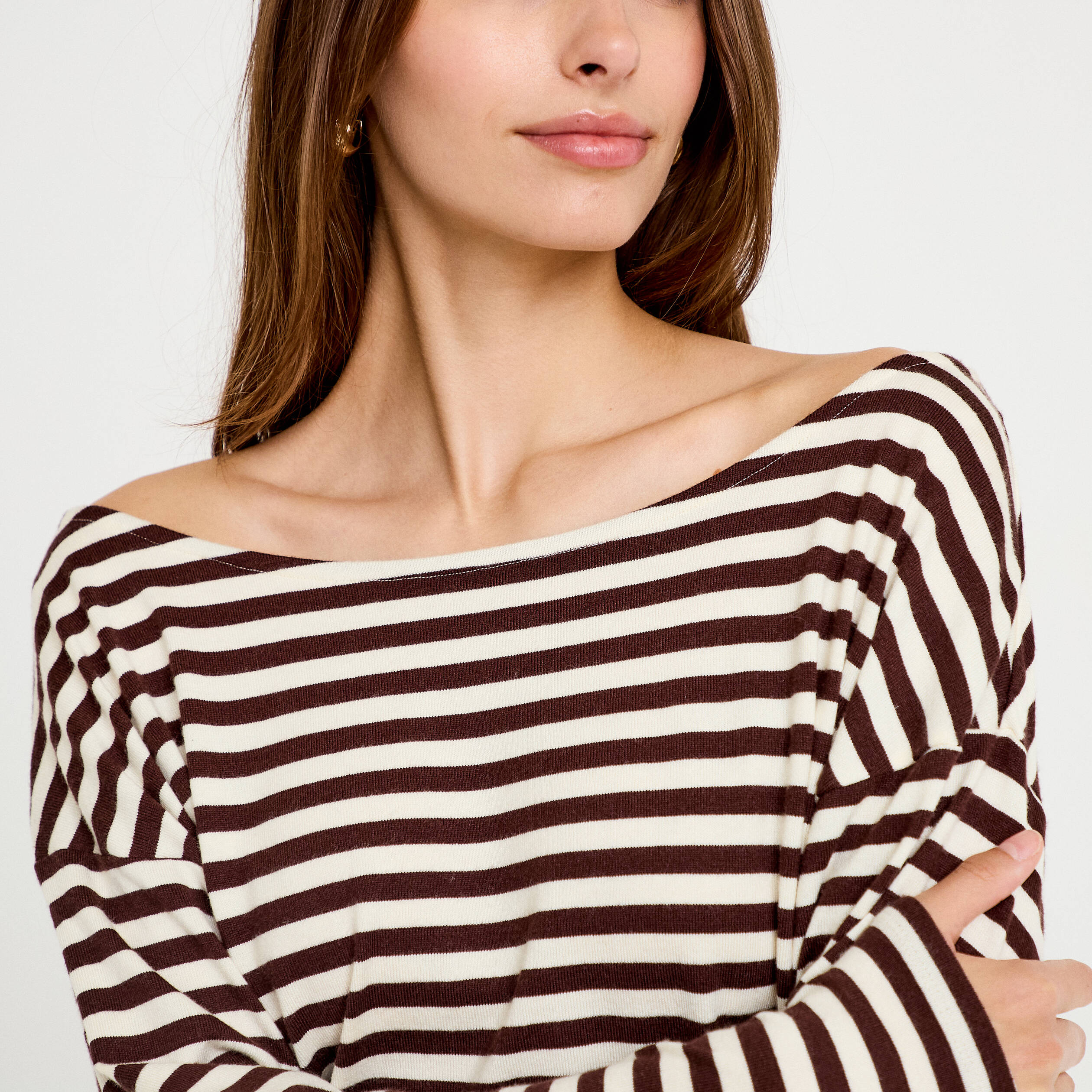 T-shirt col bateau manches longues blanc femme