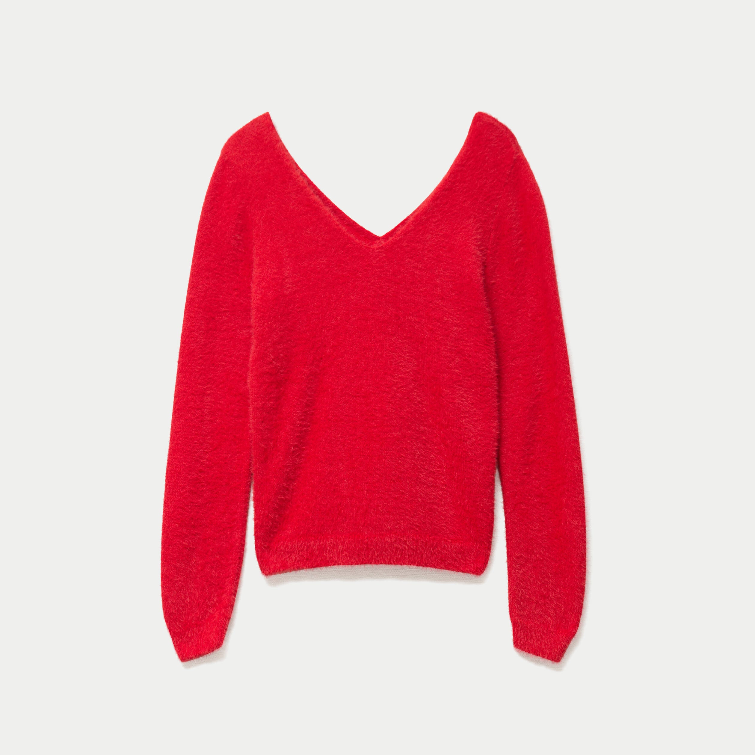 Pull col v manches longues perles rouge femme