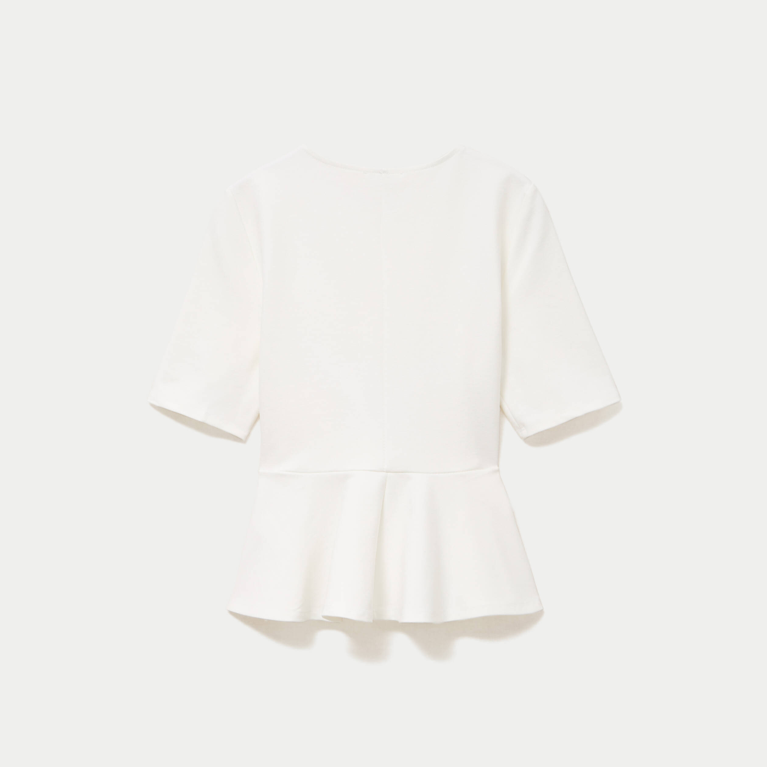 Top p&eacute;plum ceintur&eacute; manches courtes ecru femme