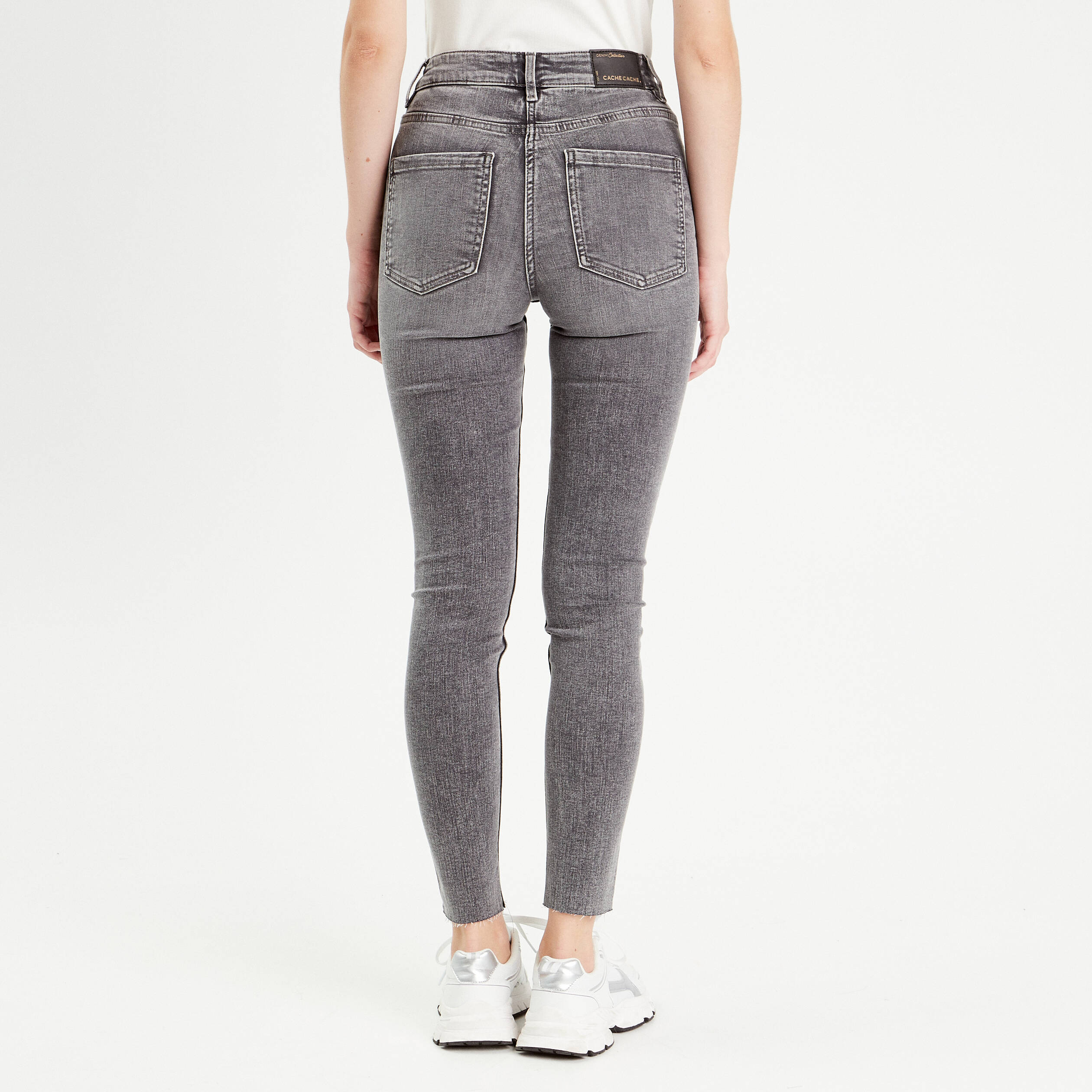 Jeans skinny taille haute denim gris femme