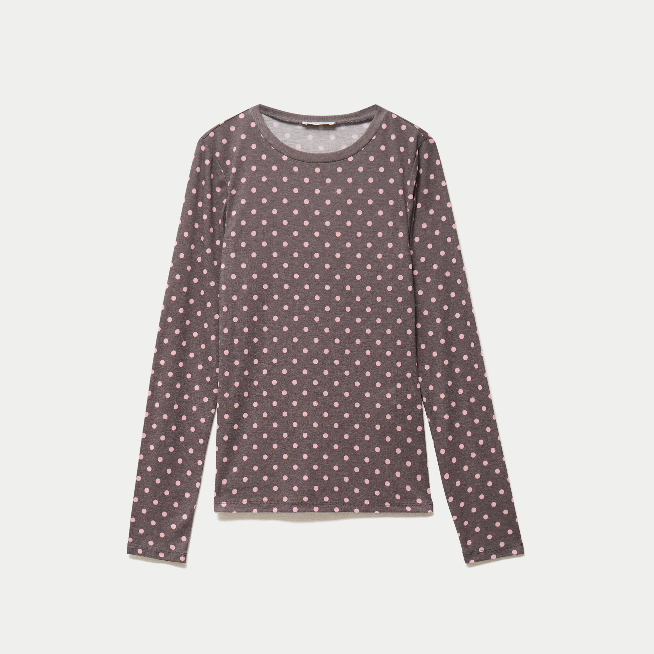T-shirt ajust&eacute; col rond manches longues marron fonc&eacute; femme