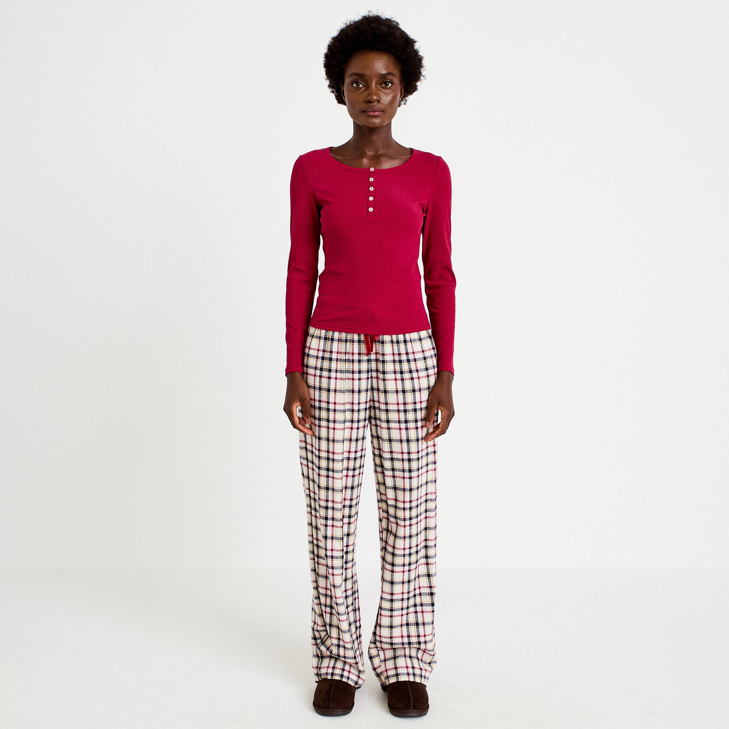Pyjama manches longues rouge femme