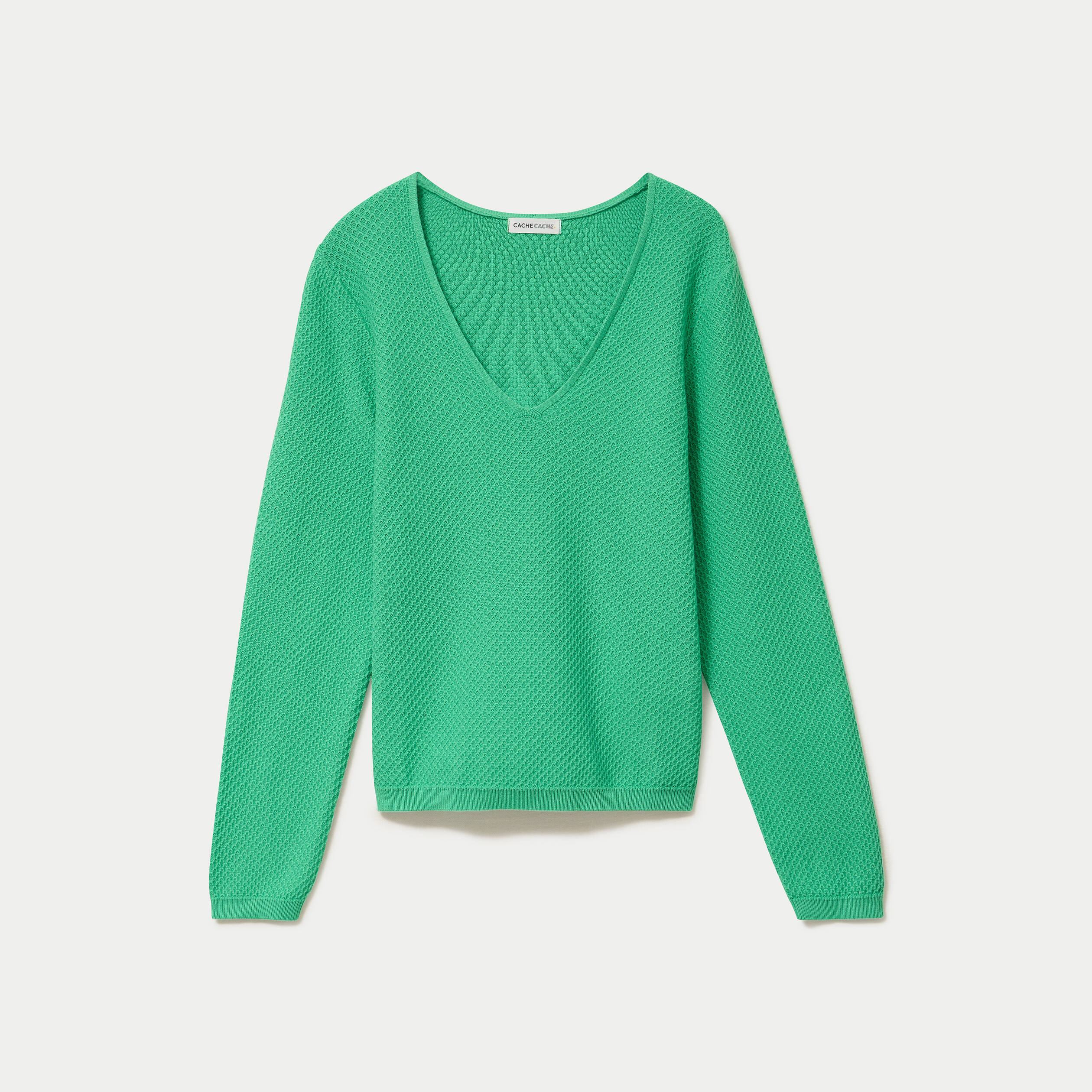 Pull col v manches longues vert femme
