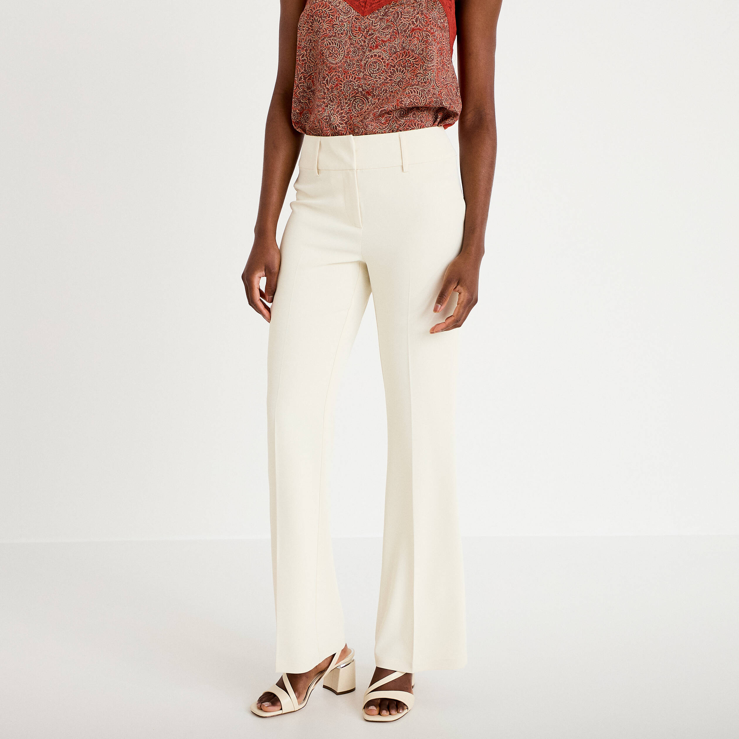 Pantalon bootcut taille standard ecru femme