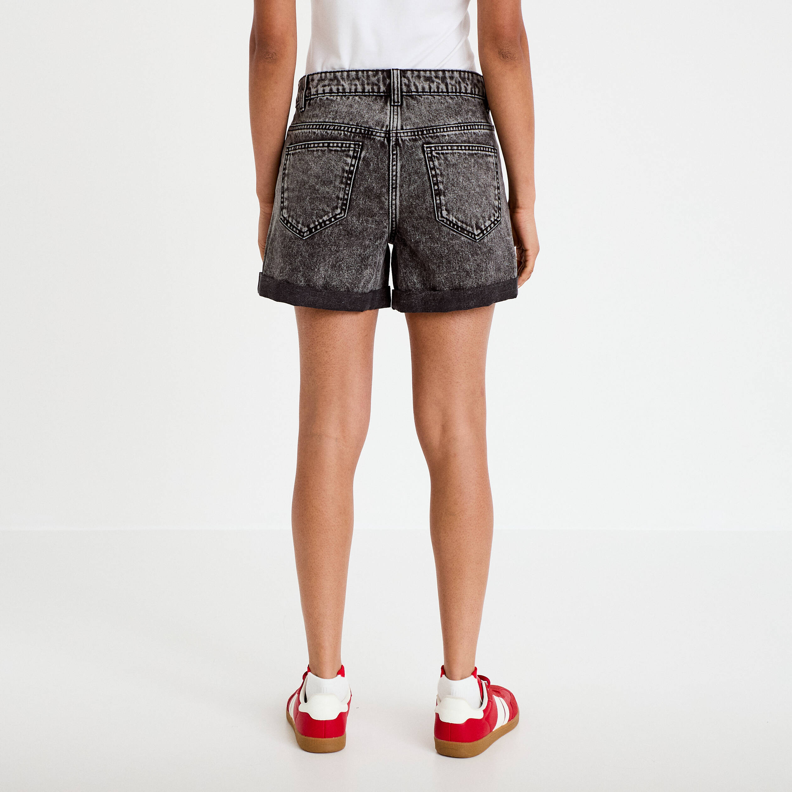 Short mom taille haute en jean denim noir femme