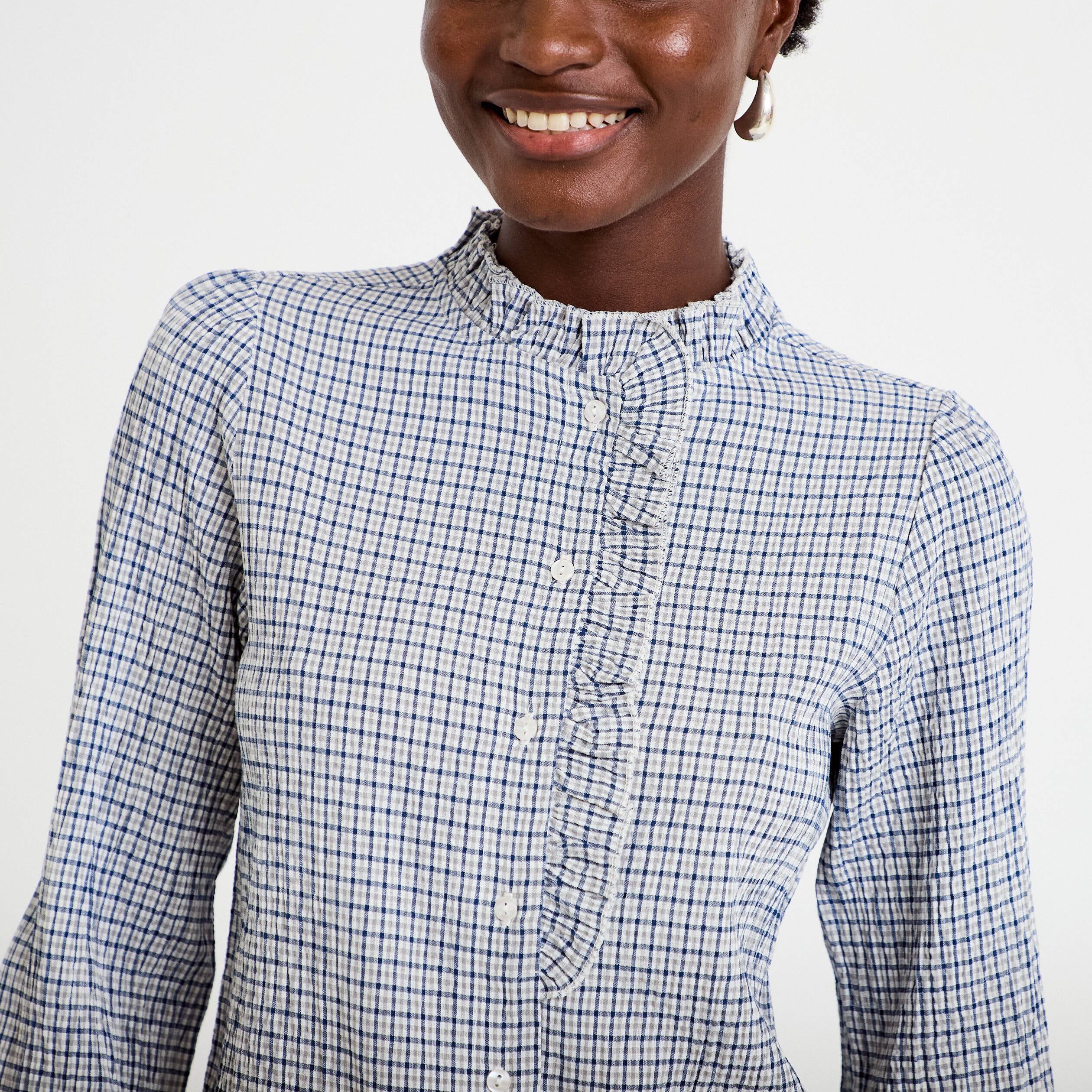 Chemise droite manches longues bleu fonc&eacute; femme