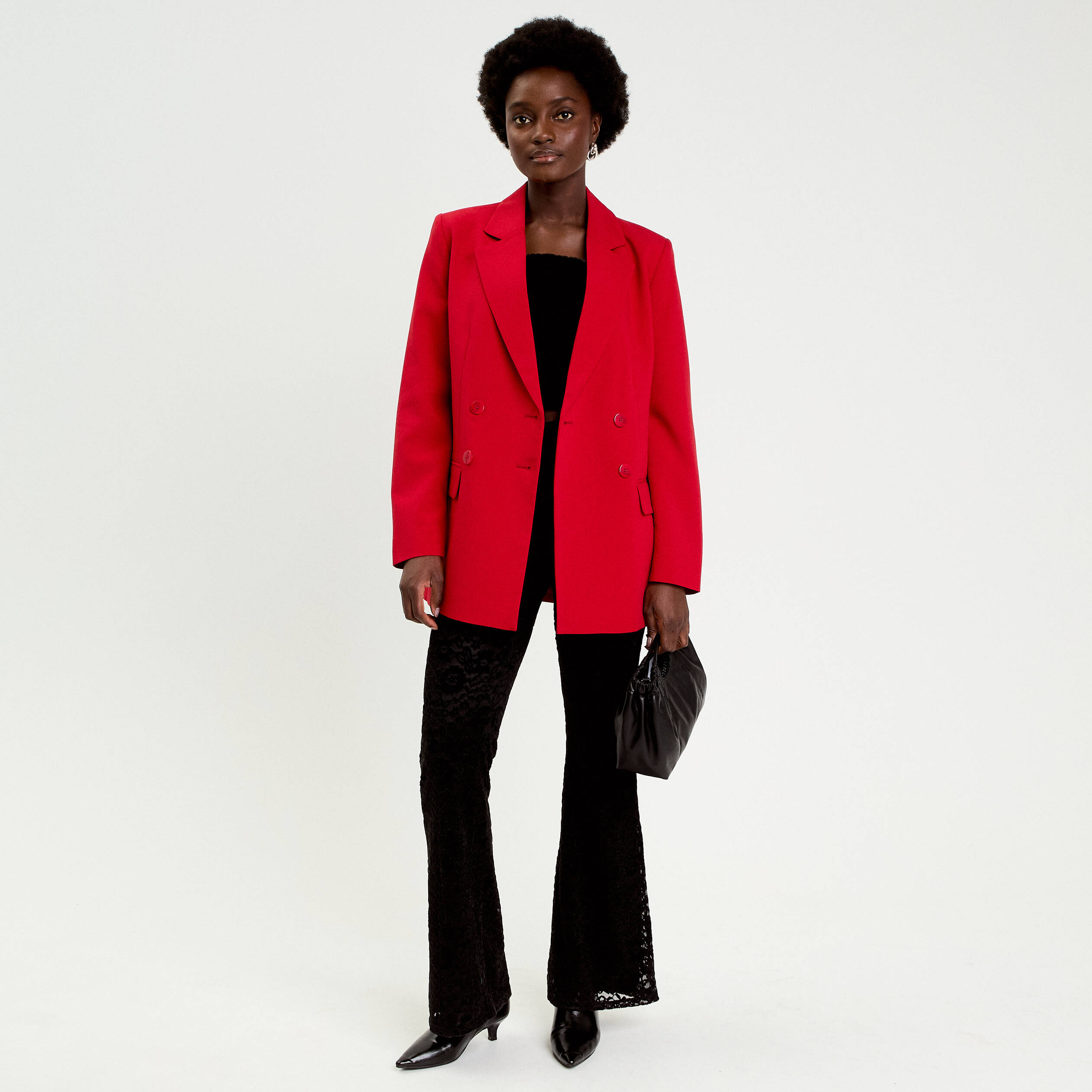 Blazer col tailleur manches longues rouge femme