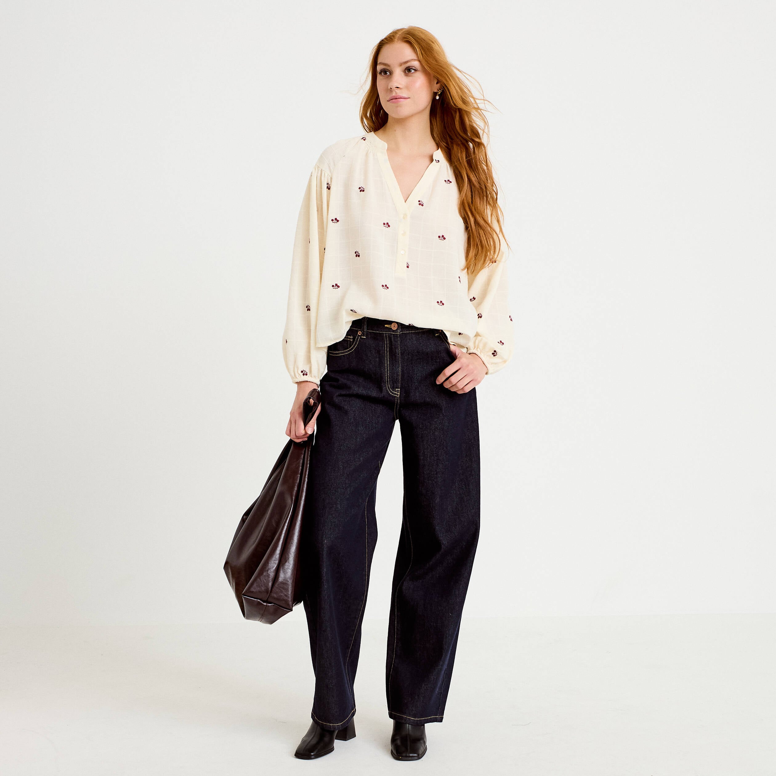 Blouse avec broderie bordeaux femme