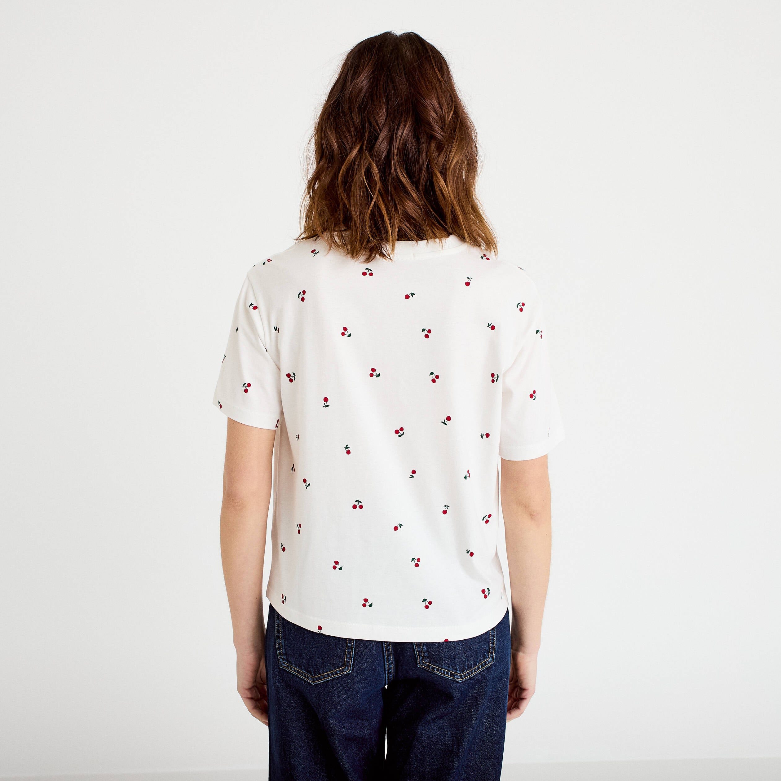 T-shirt &agrave; motif manches courtes blanc femme