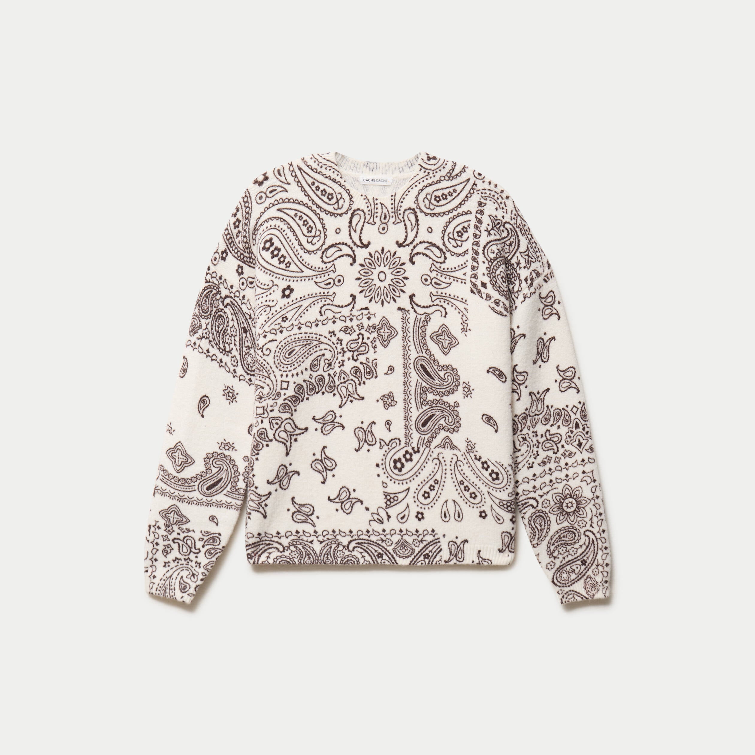 Pull col rond manches longues ecru femme