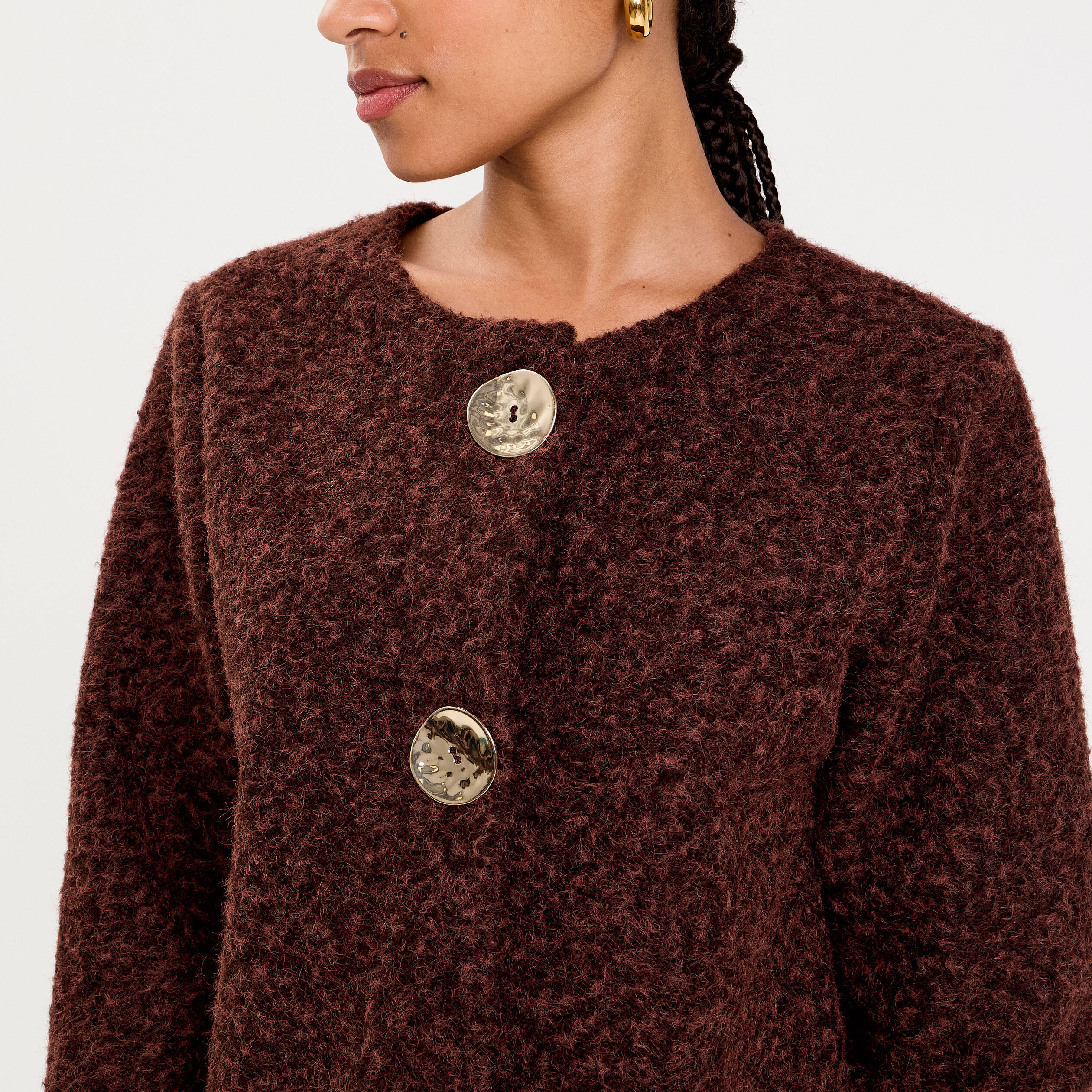 Veste effet polaire marron clair femme