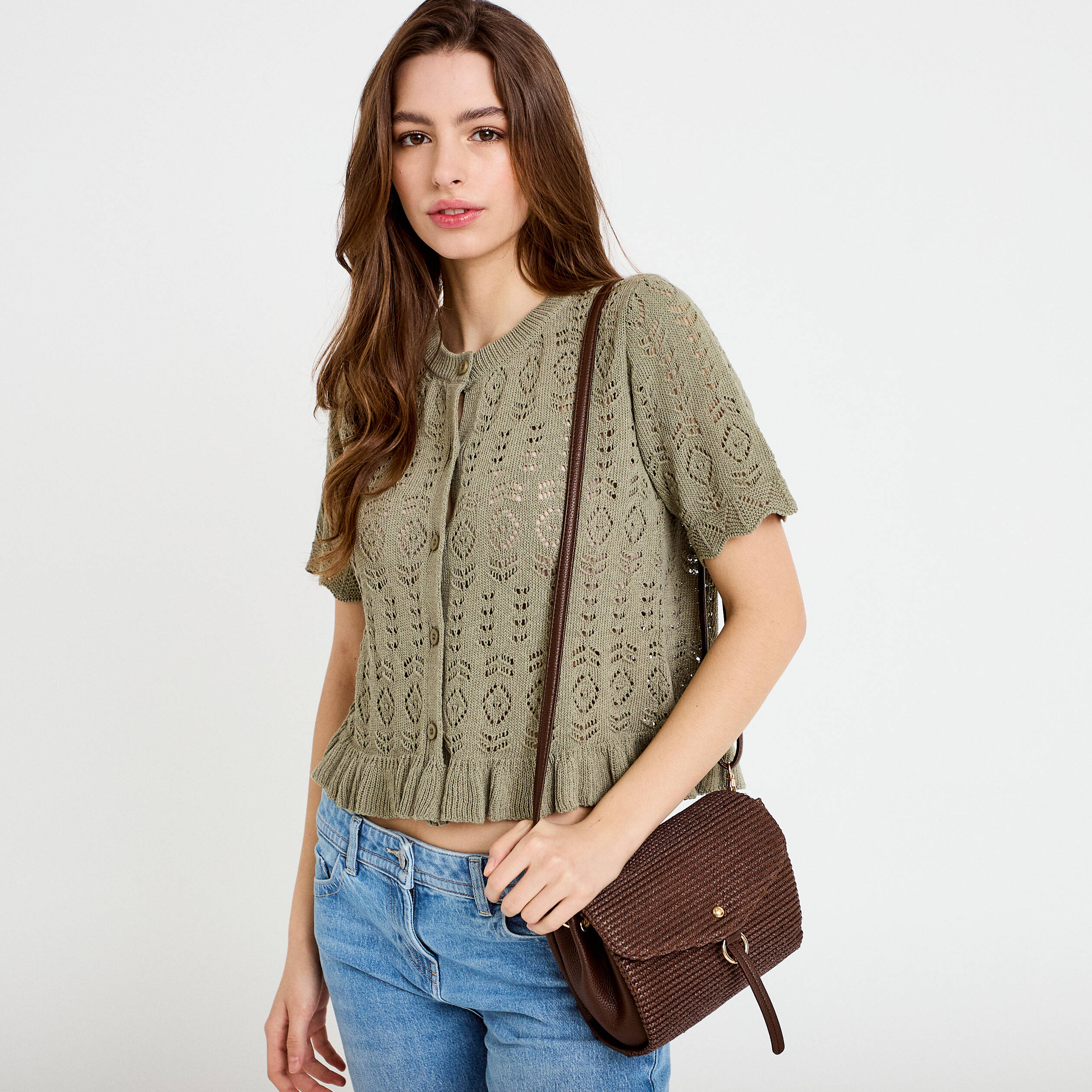 Sac &agrave; rabats marron femme