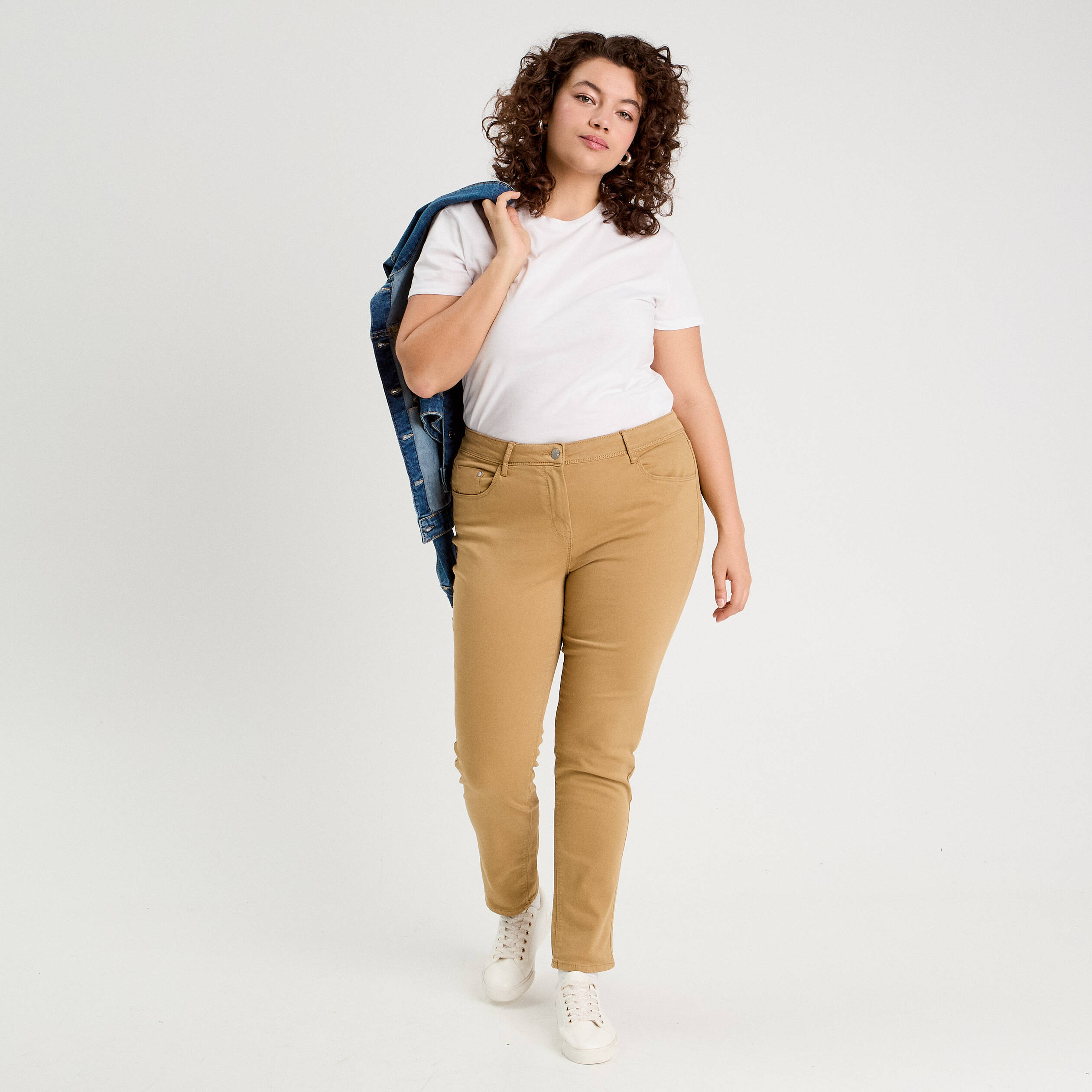 Jeans slim 5 poches camel femme